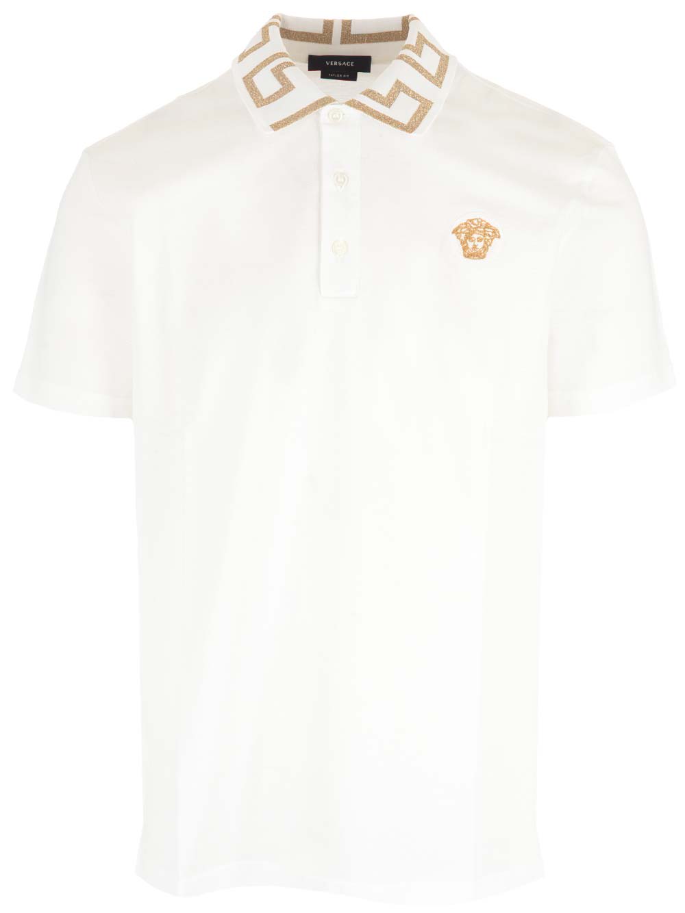 Shop Versace White Greca Polo Shirt