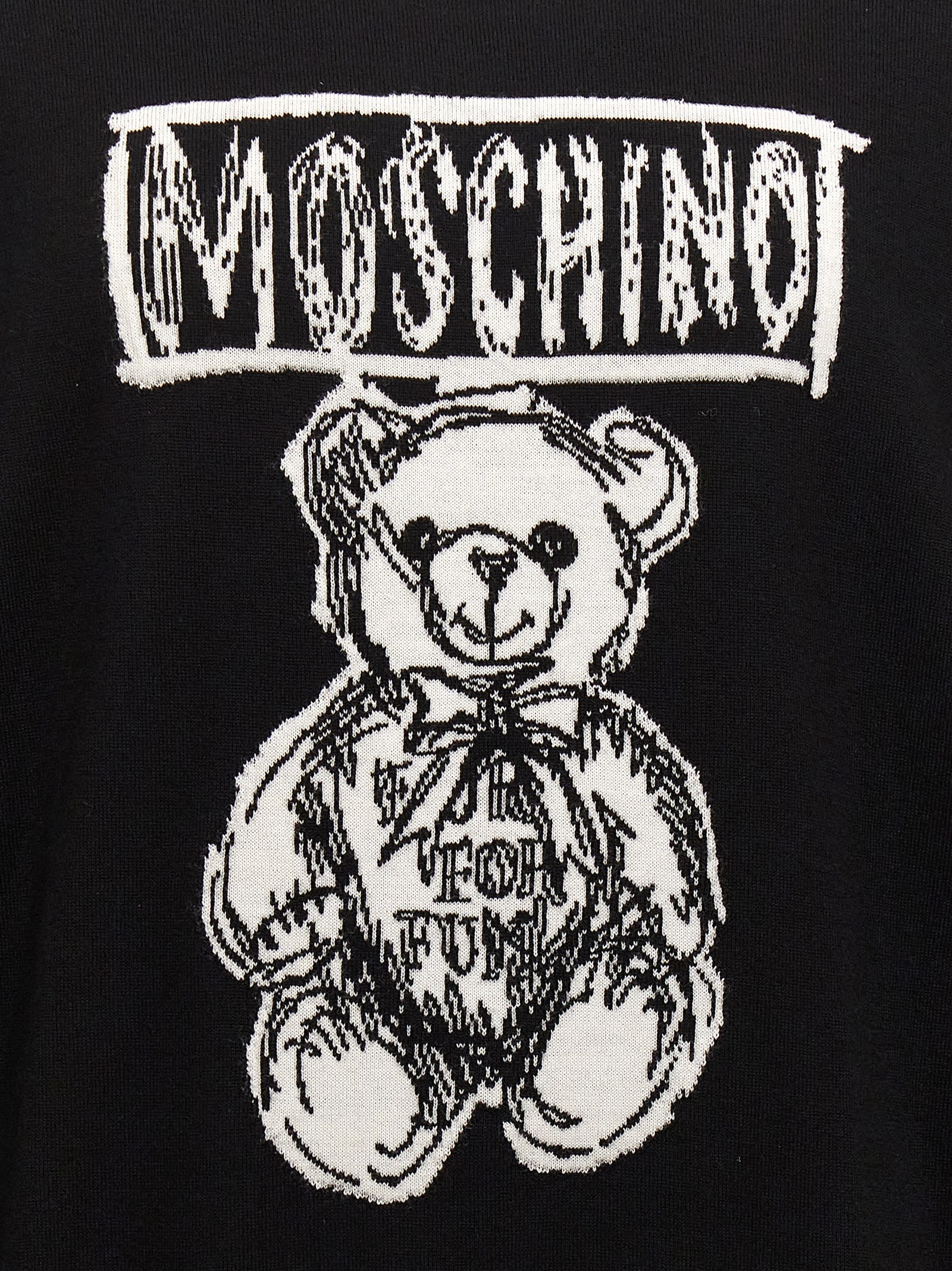 Shop Moschino Logo Intarsia Sweater In White/black