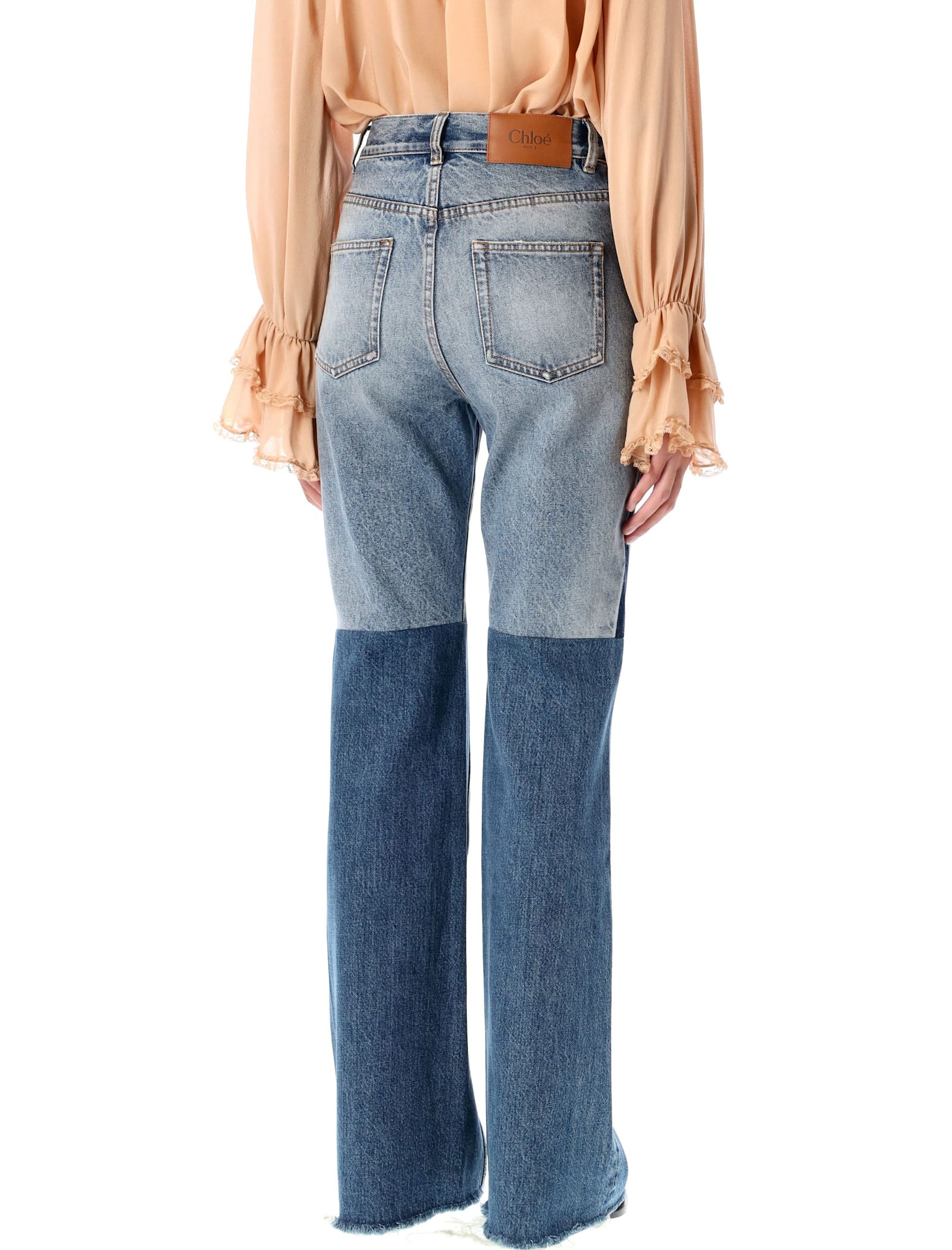 Shop Chloé Flared Jeans Patchwork In Multicolor Blue