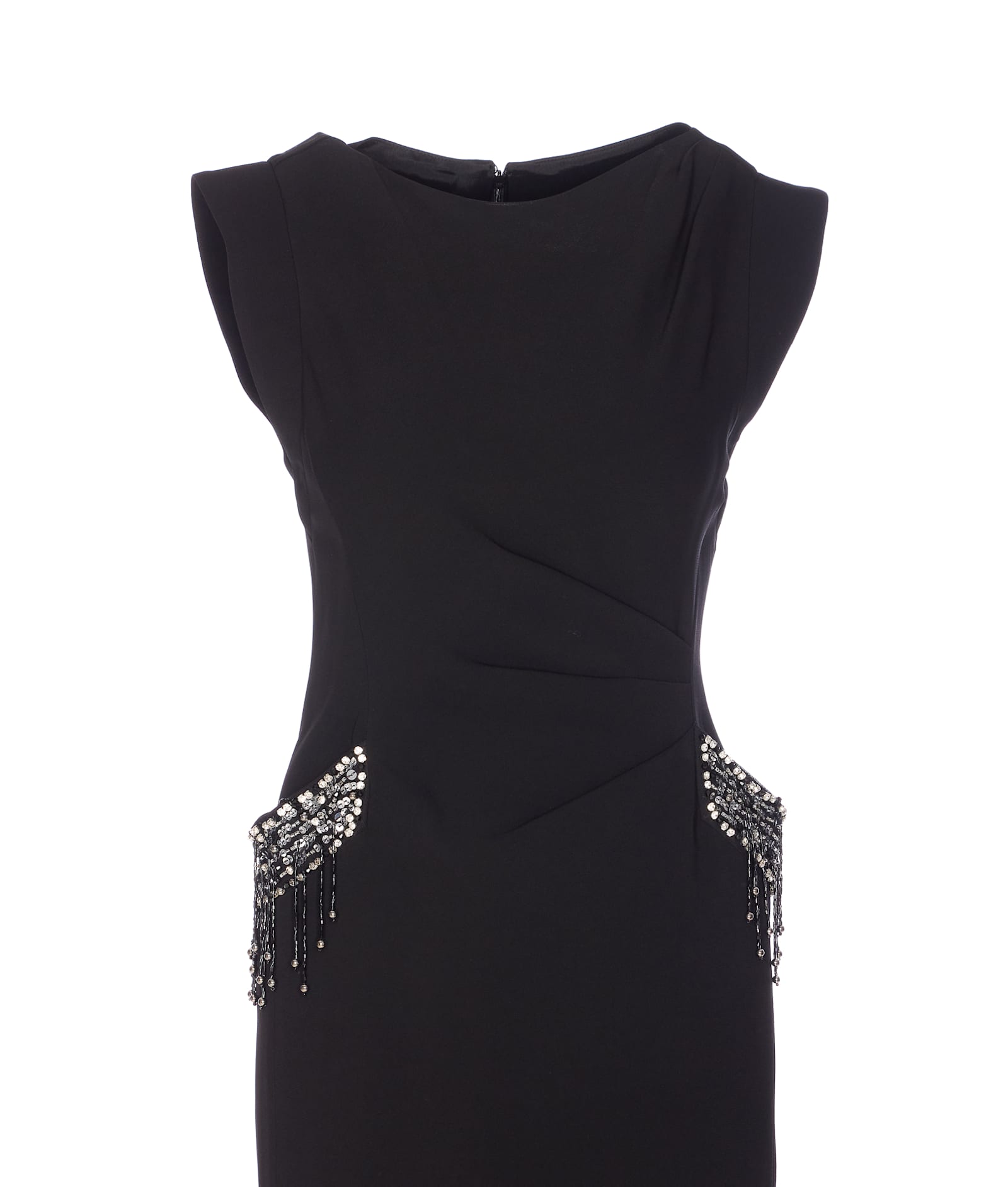 Pinko Midi Sleeveless Dress With Side Split And Sequins In Black