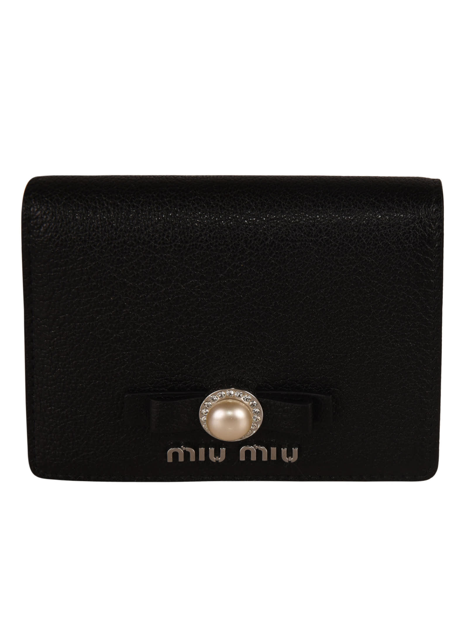 Miu Miu Snap Button Pearl Embellished Wallet
