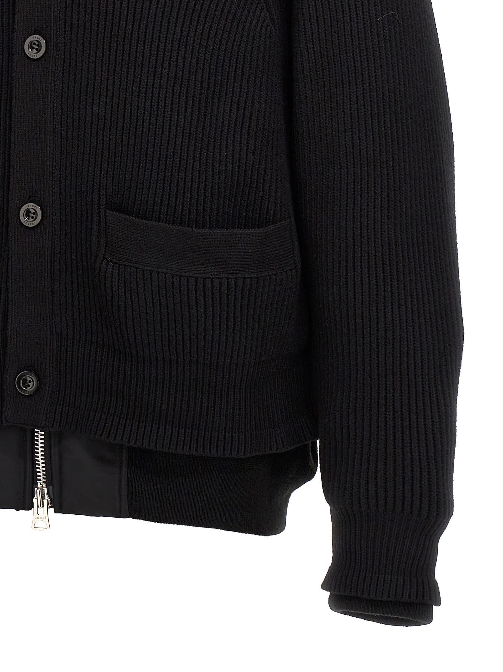 Shop Sacai Nylon Insert Cardigan In Black