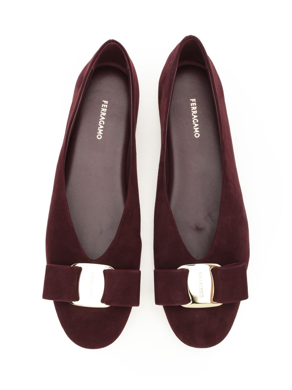 Ferragamo Vanna Vara-bow Suede Ballet Flats In Burgundy