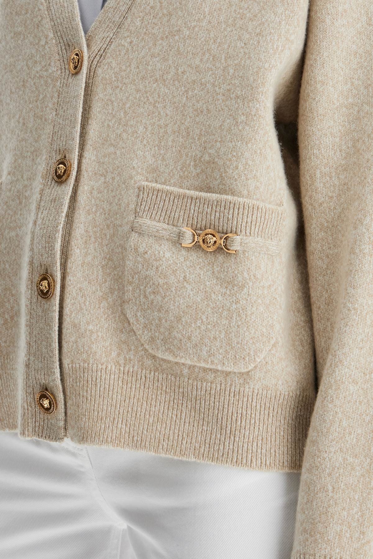Versace Cardigan Oversize In Lana E Cashmere In Beigebone