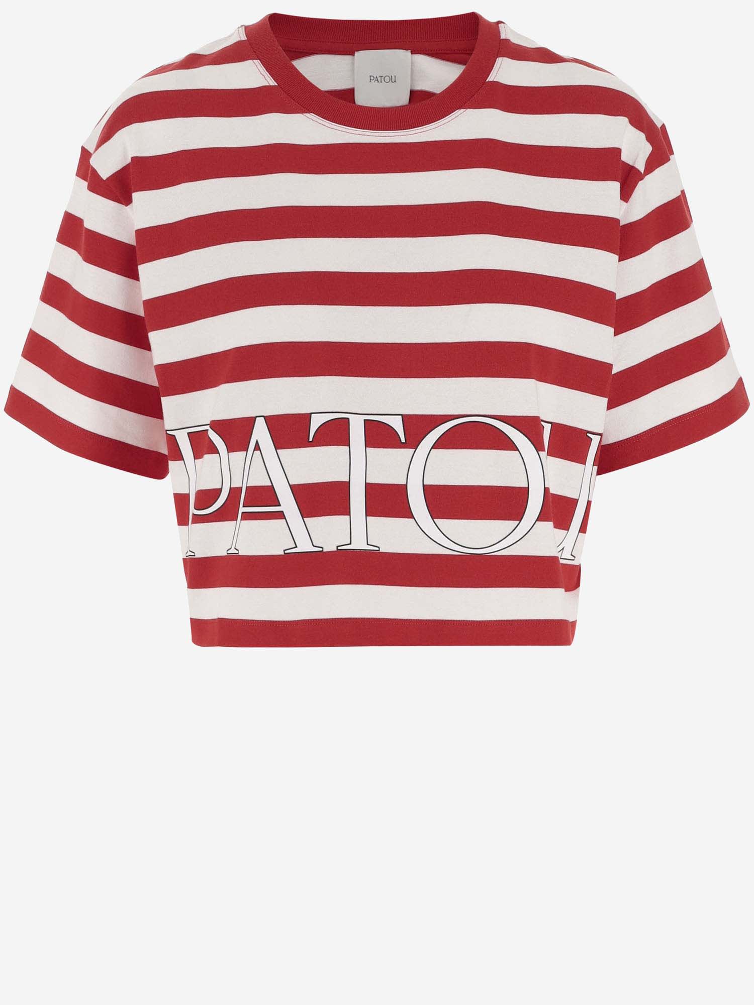 Shop Patou Cotton T-shirt With Logo Striped Pattern In Red White