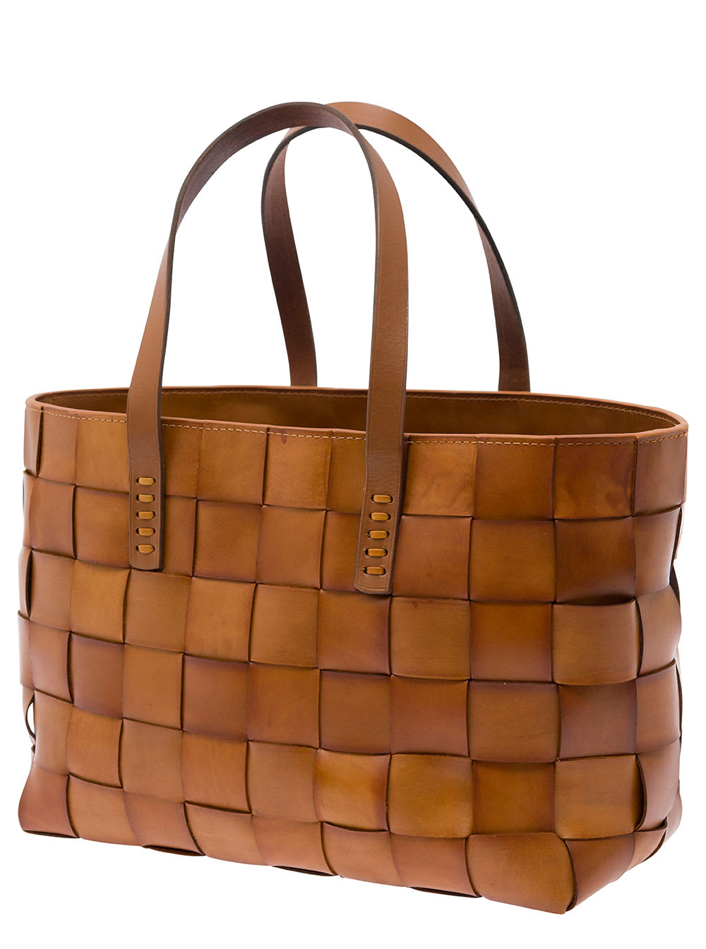 Shop Dragon Diffusion Brown Tote Bag With Double Handle In Woven Leather In Beige