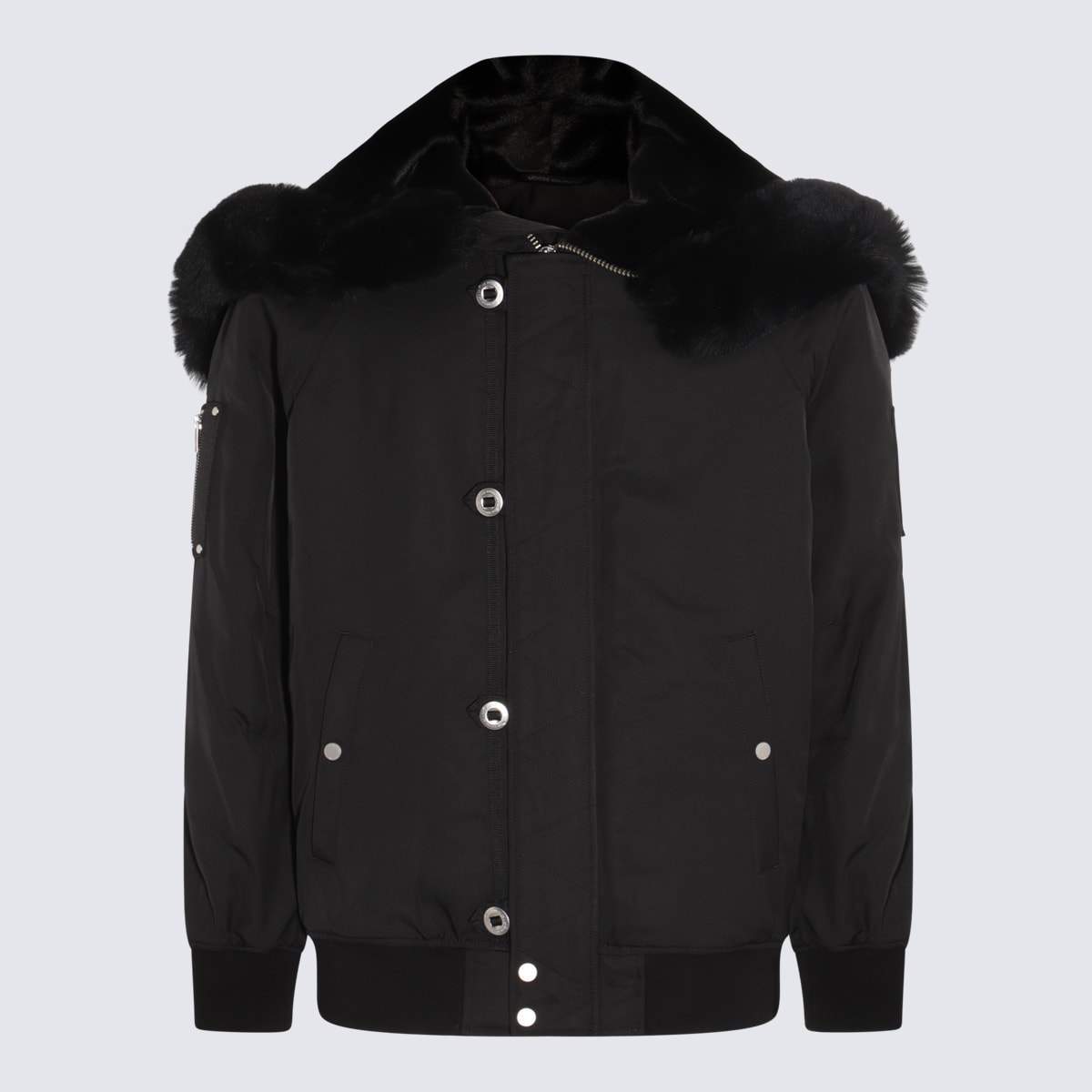 Black Padded 3q Fur Down Jacket