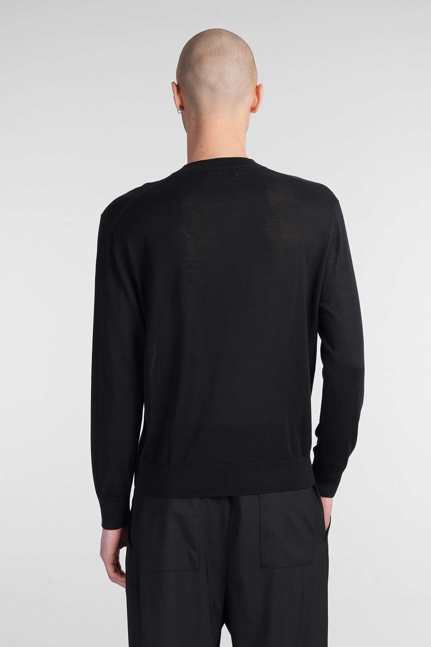 Laneus Relaxed Fit Polo Knitwear In Luxurious Wool-cashmere Blend In Black