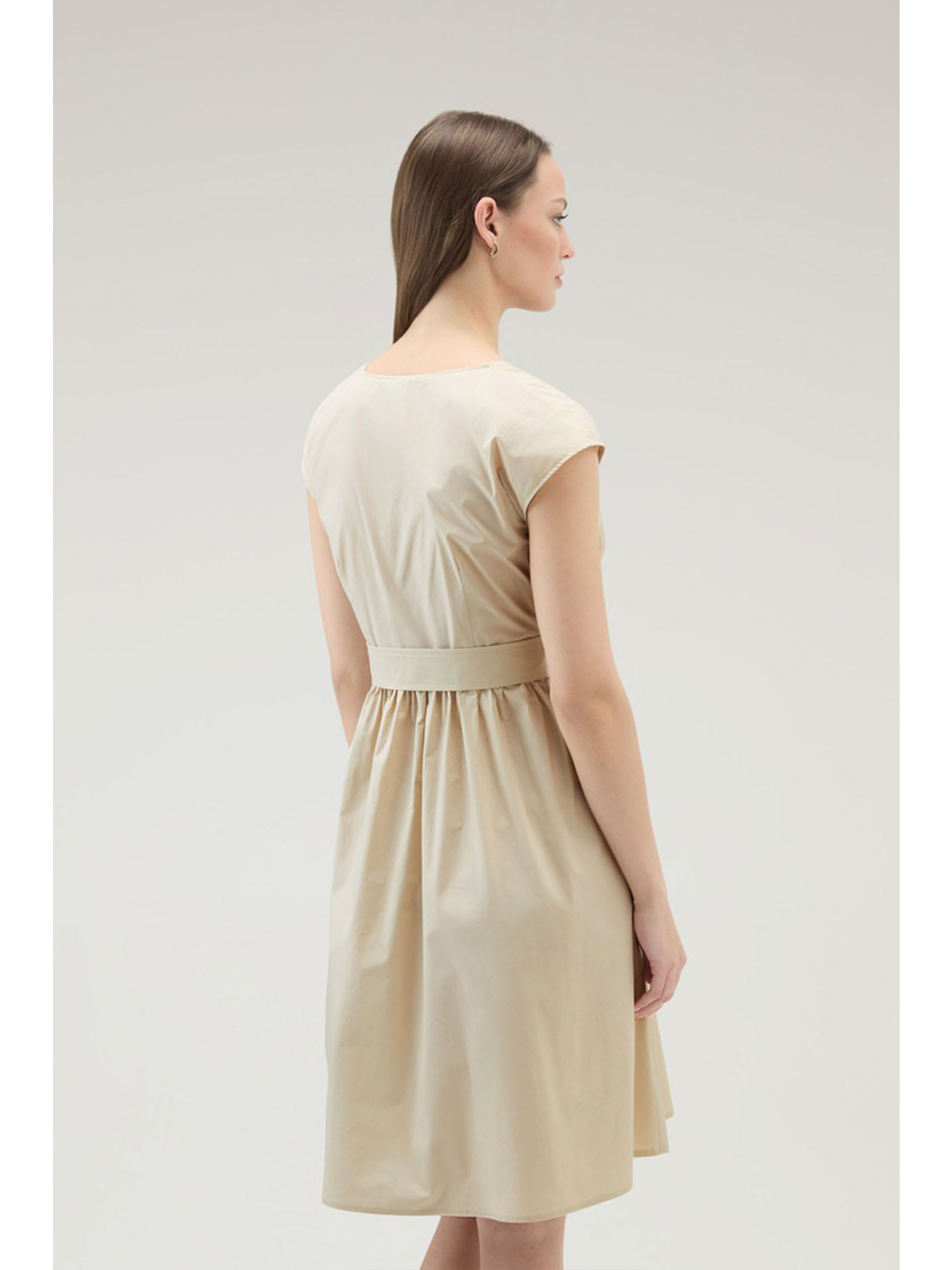 Shop Woolrich Beige Poplin Midi Dress In Light Oak