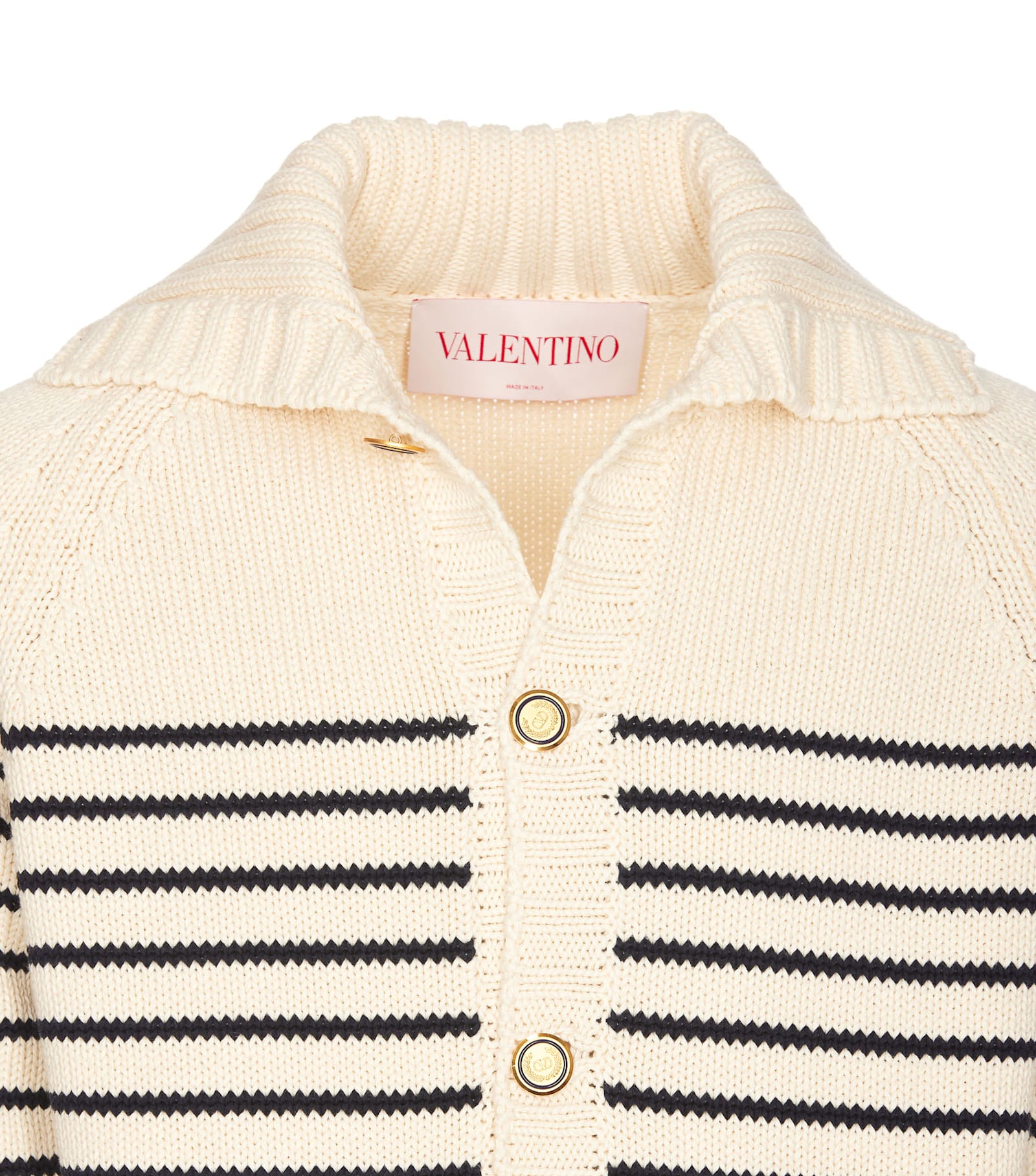 Valentino Striped Shawl Collar Cardigan Pockets In Beige