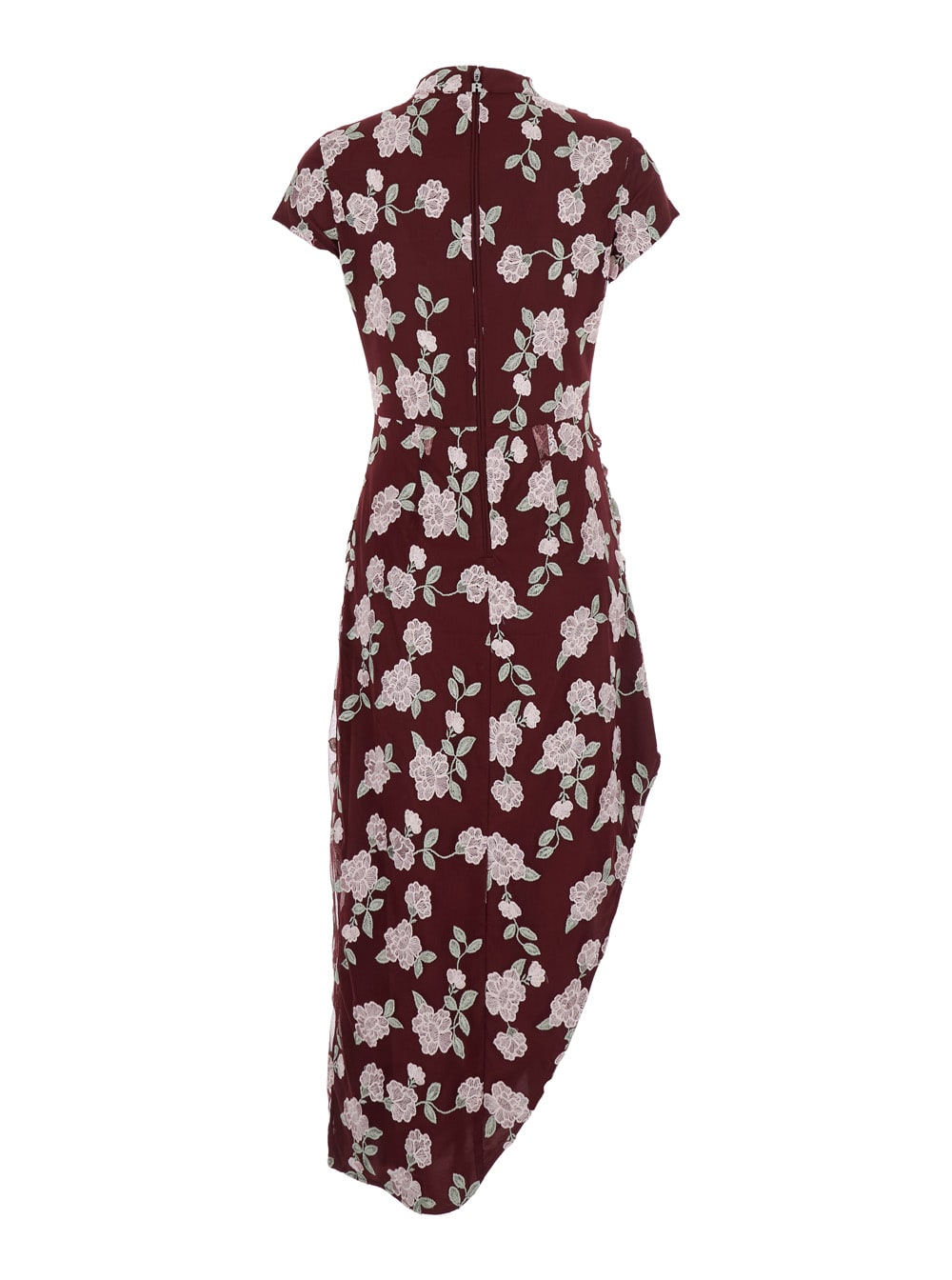 Rotate Birger Christensen Asymmetrical Mesh Midi Dress With Floral Embroidery In Brown
