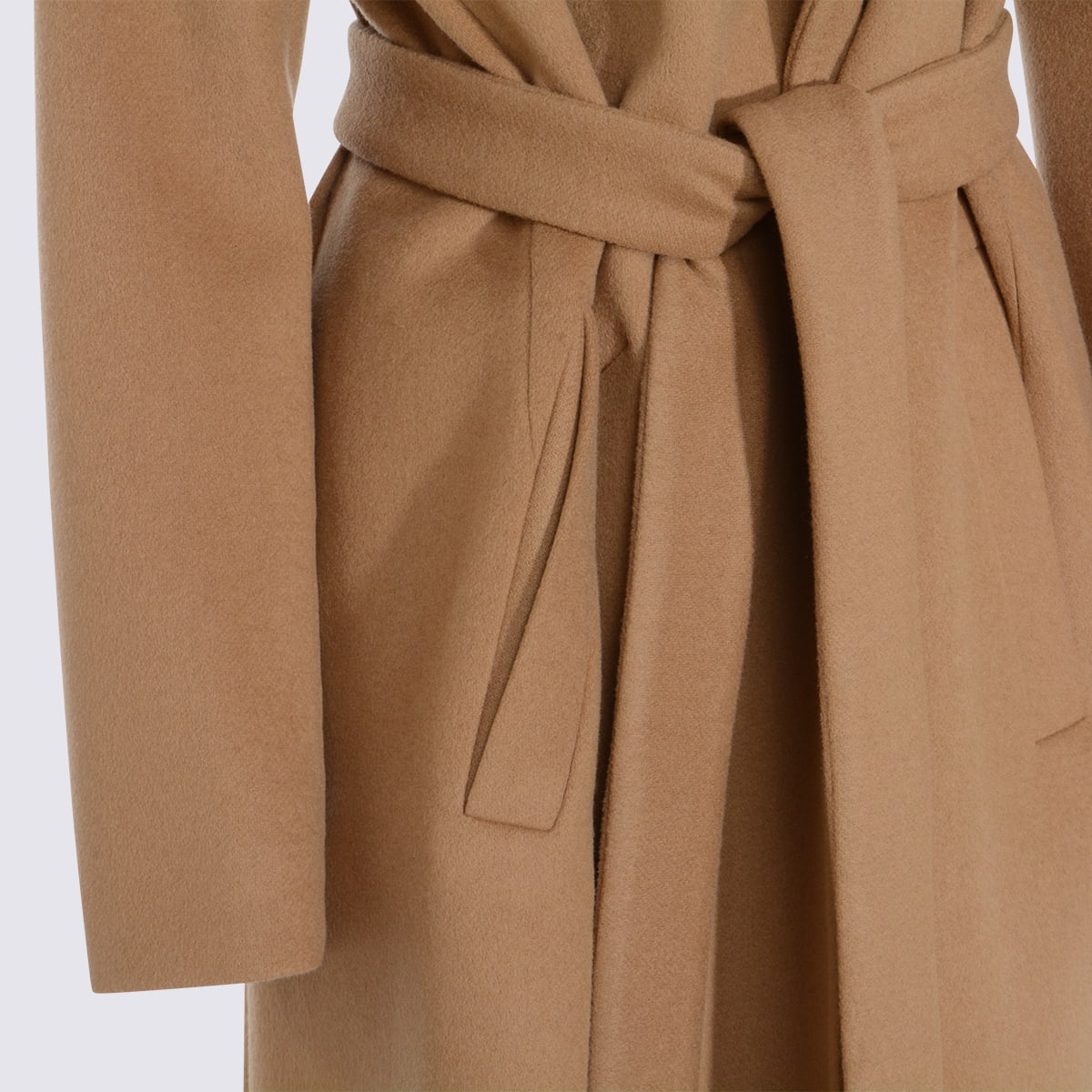 Herno Long Hooded Coat With Belt And Pockets In Brown
