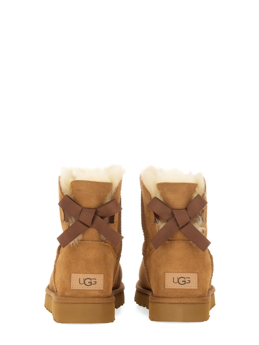 Ugg Camel Suede Mini Bailey Bow Ankle Boots In Brown