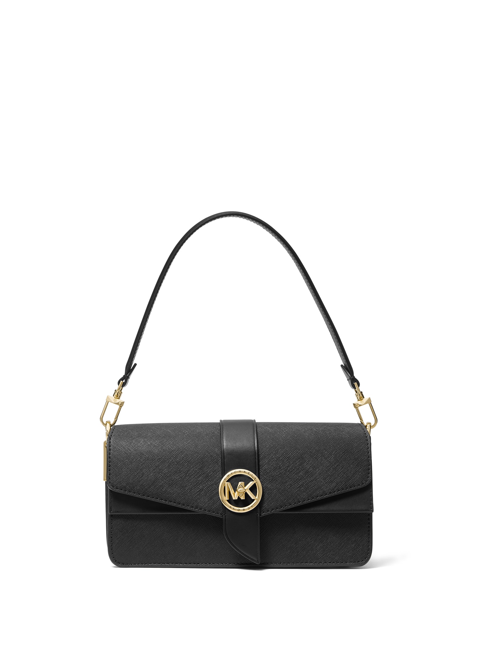 Shop Michael Kors Greenwich Medium Shoulder Bag In Saffiano Leather In Black