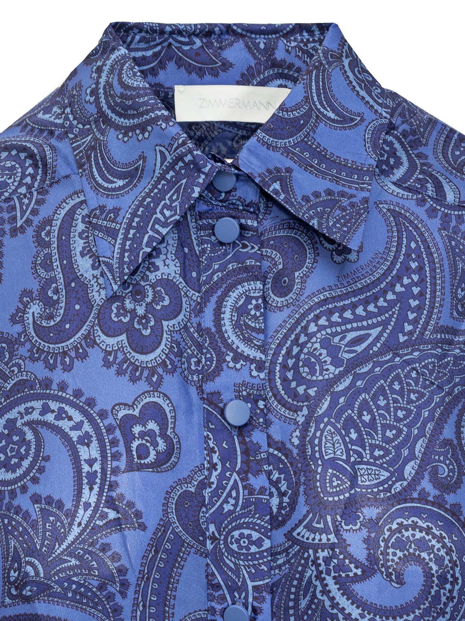 Shop Zimmermann Silk Habotai Ottie Relaxed Blue Paisley Shirt