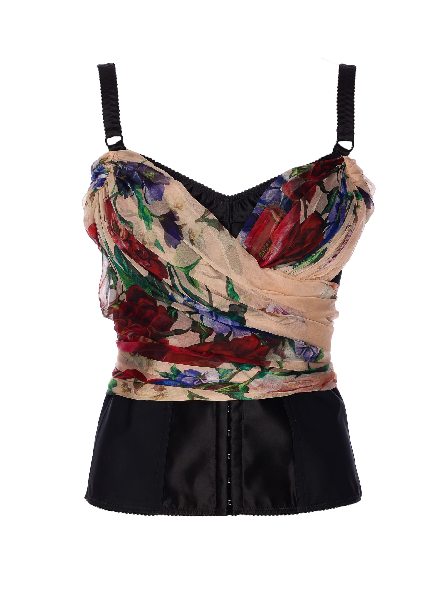 Dolce & Gabbana Fiori Print Marquisette And Chiffon Bustier Top