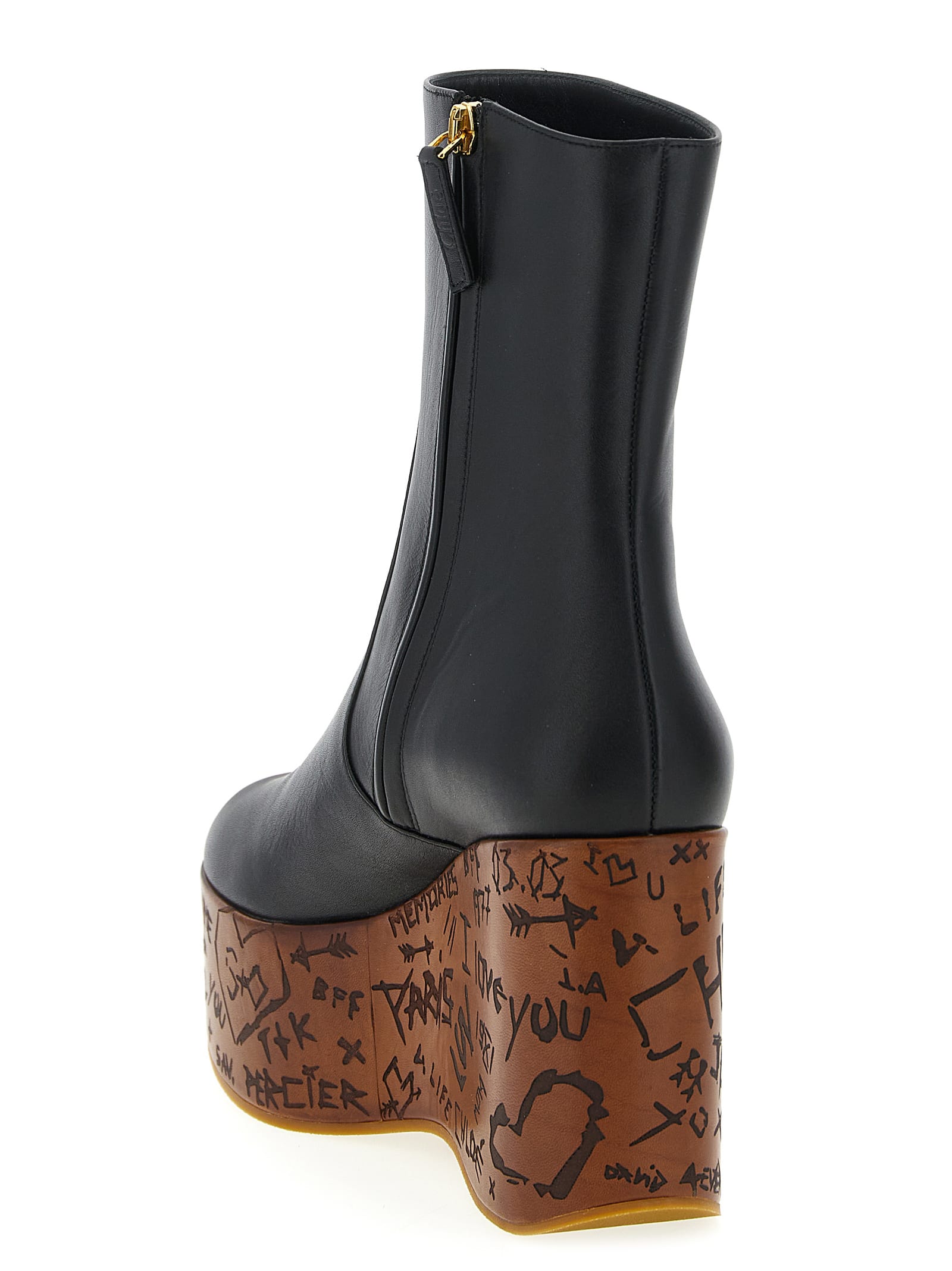 Chloé Graphic Print Ankle Boots With Platform Sole In Black