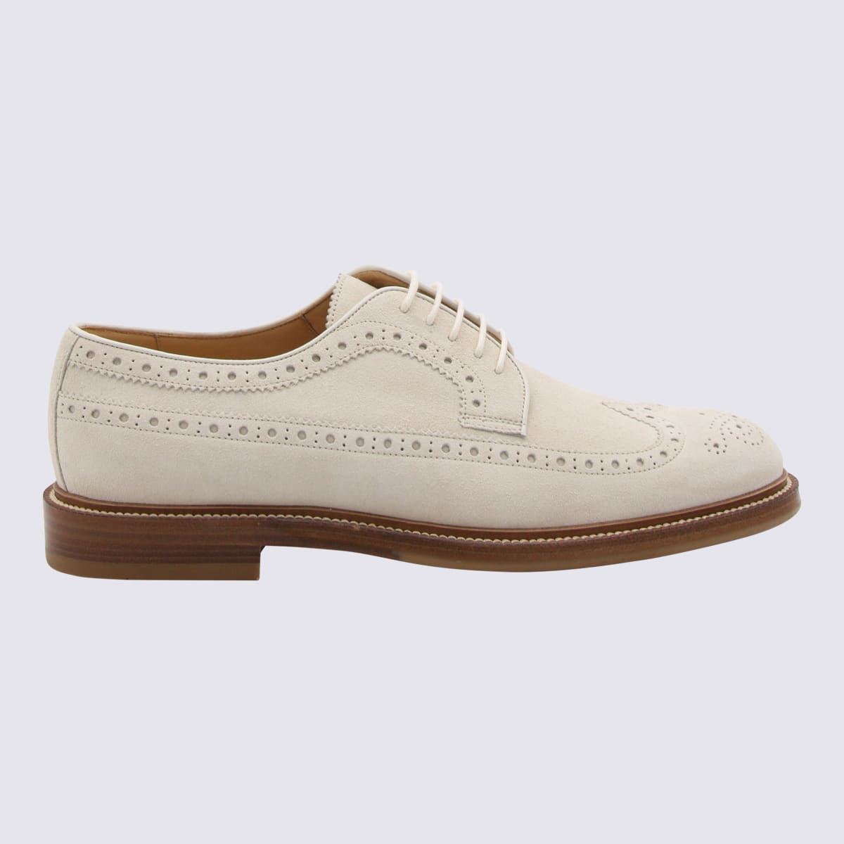 Shop Brunello Cucinelli Off White Leather Formal Shoes In Beige