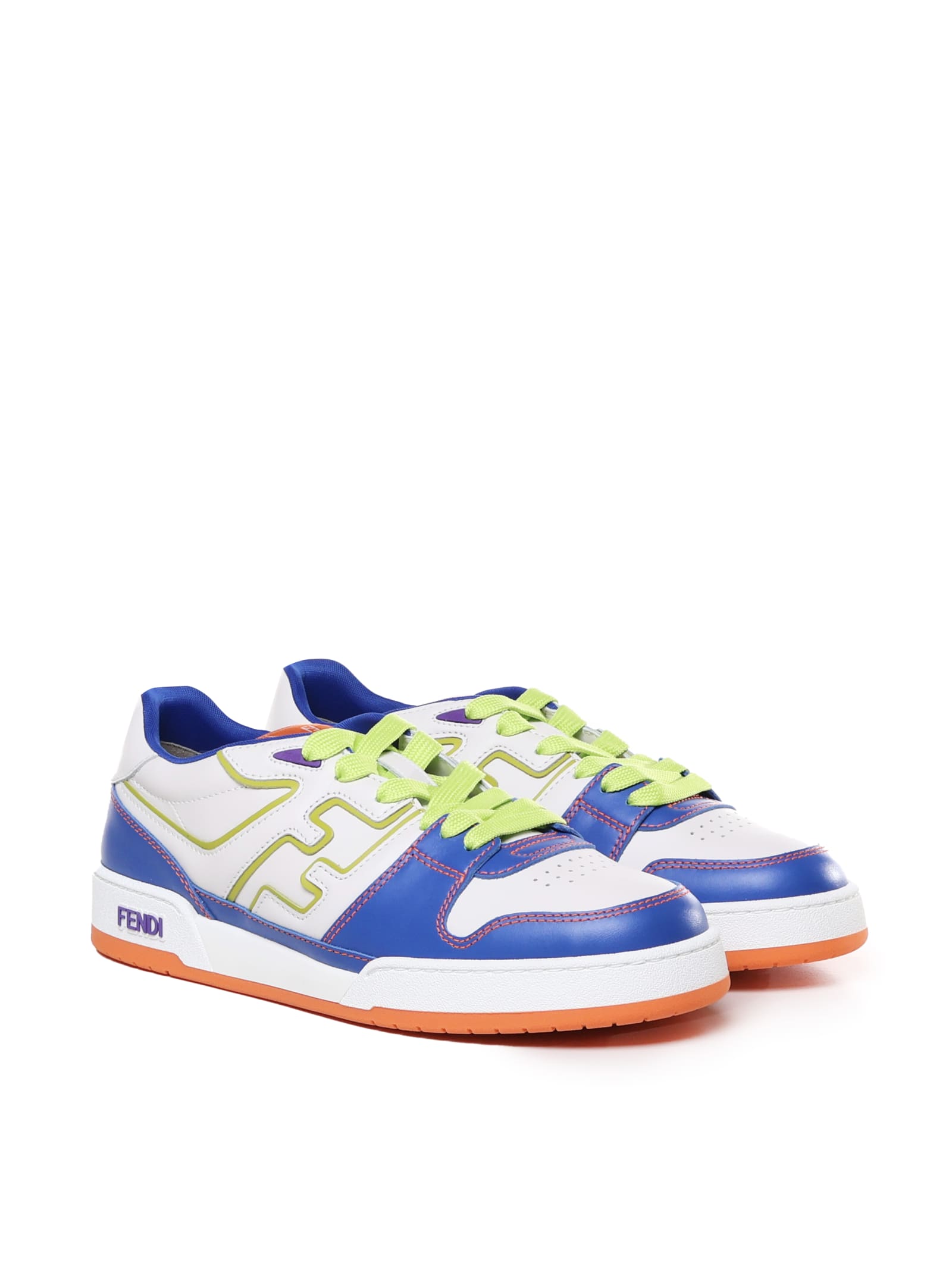 Shop Fendi Low Top In Multicolor Leather In Bluet+bian+wasab+ver