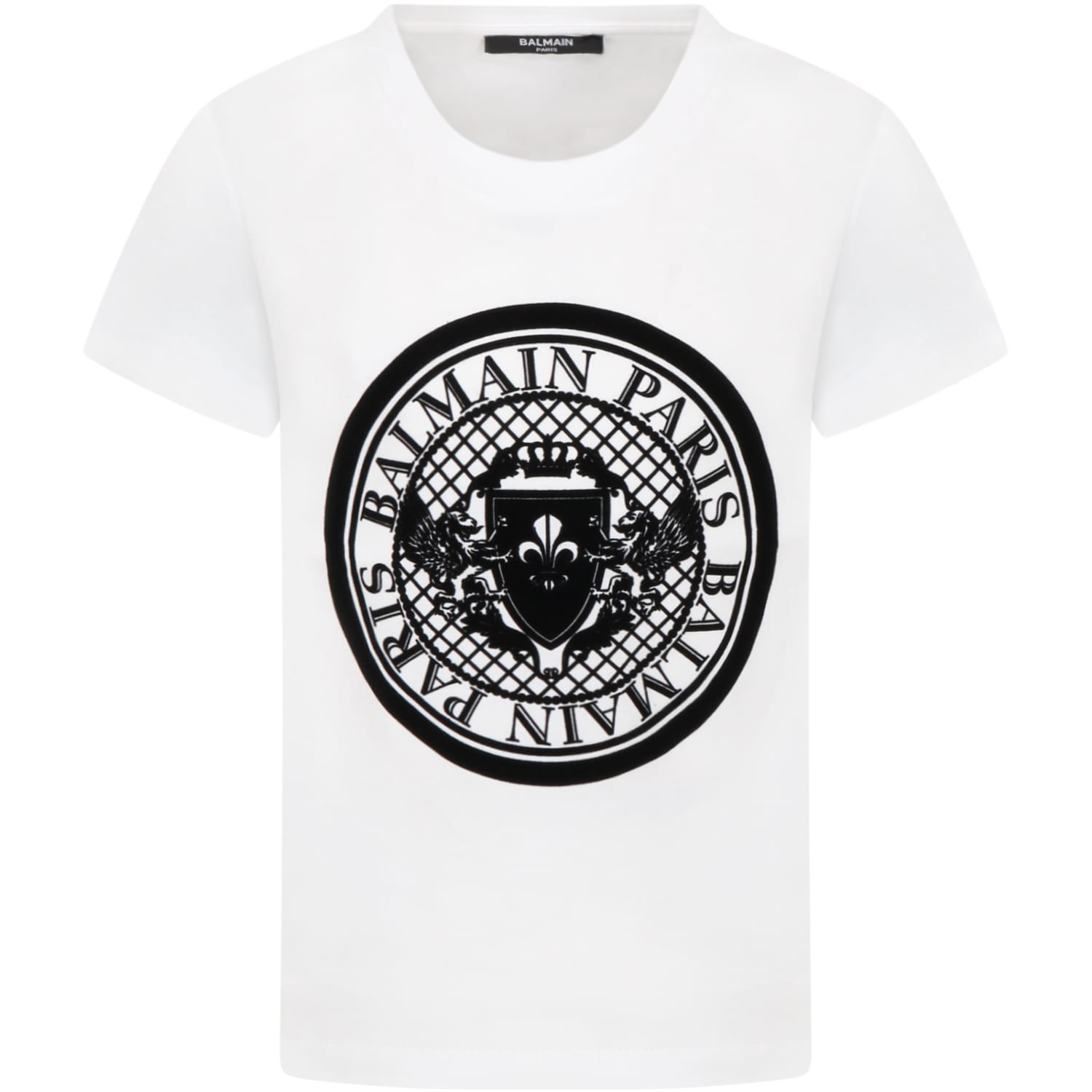 Balmain White T-shirt For Kids With Iconic Print