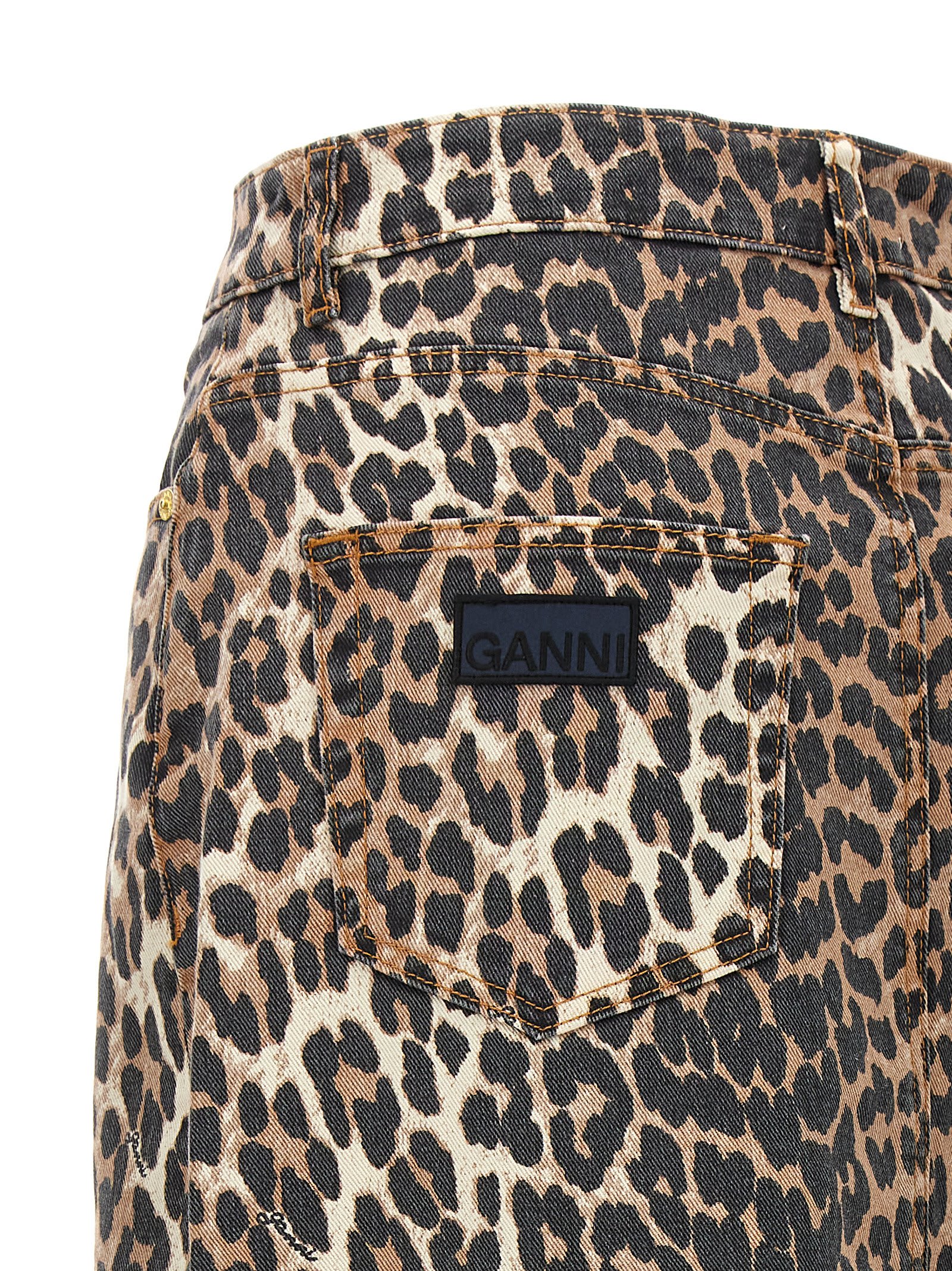 Shop Ganni Animal Print Long Skirt In Brown