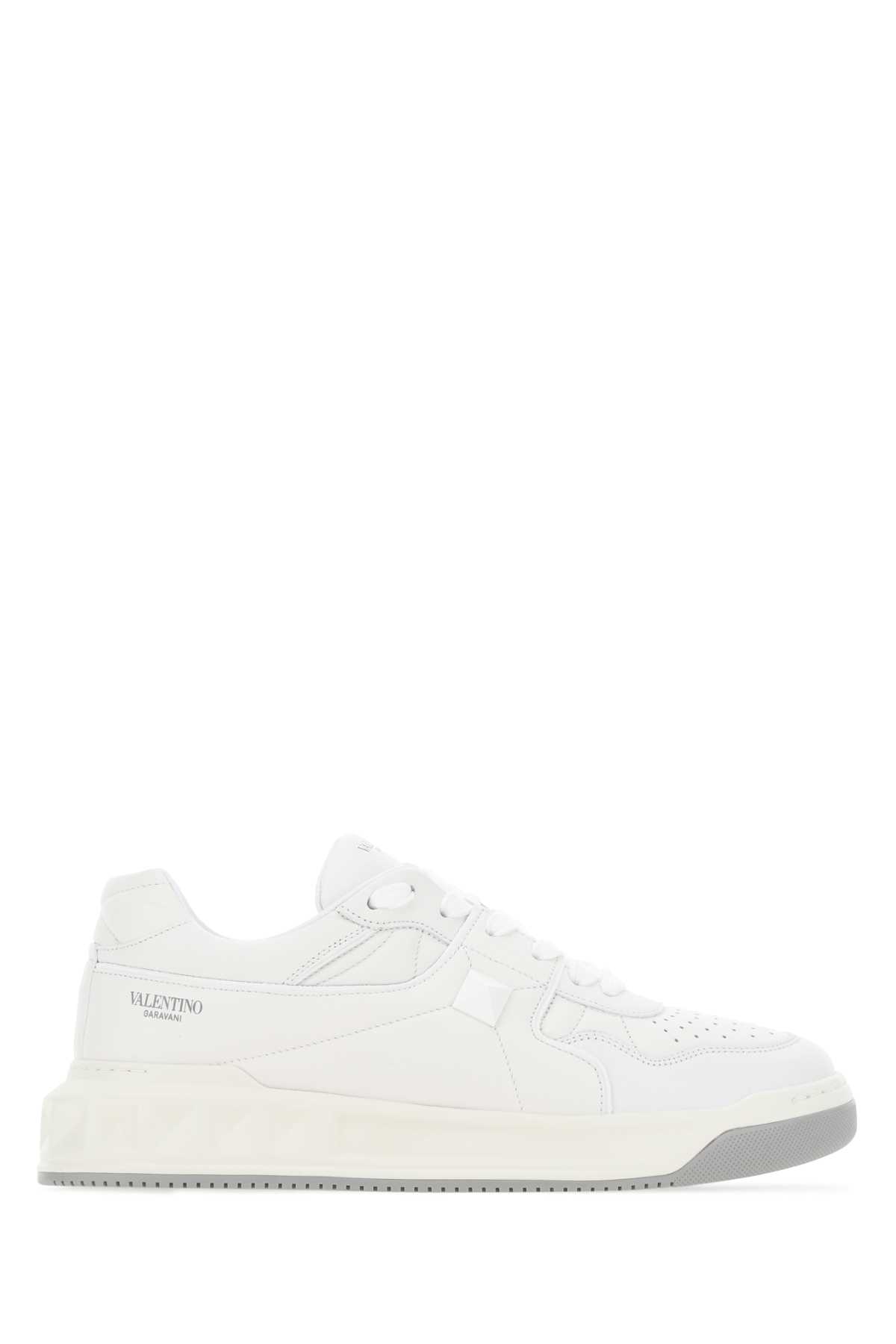 Shop Valentino White Nappa Leather One Stud Sneakers