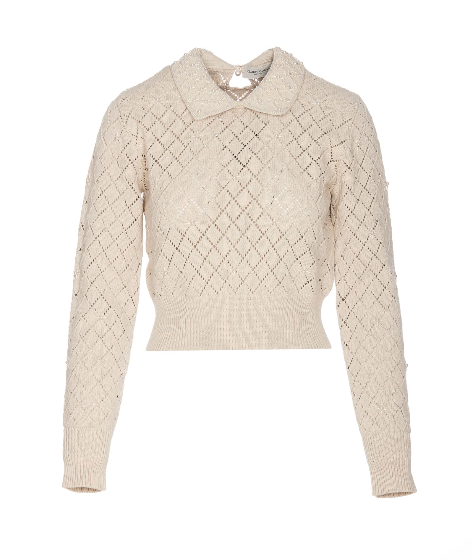 Cropped Sweater With Pearl Embroidery