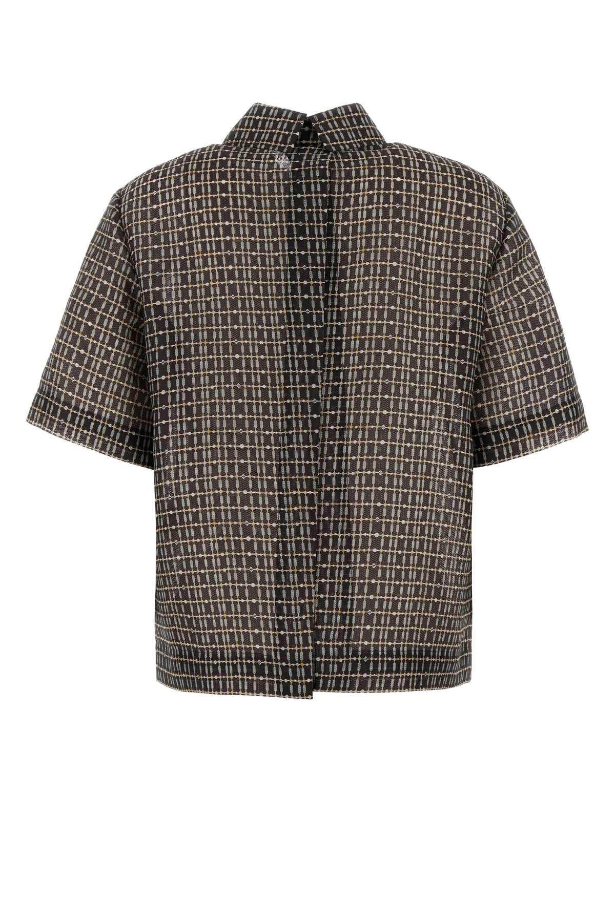 Fendi Grid-pattern Polo Top In Navy
