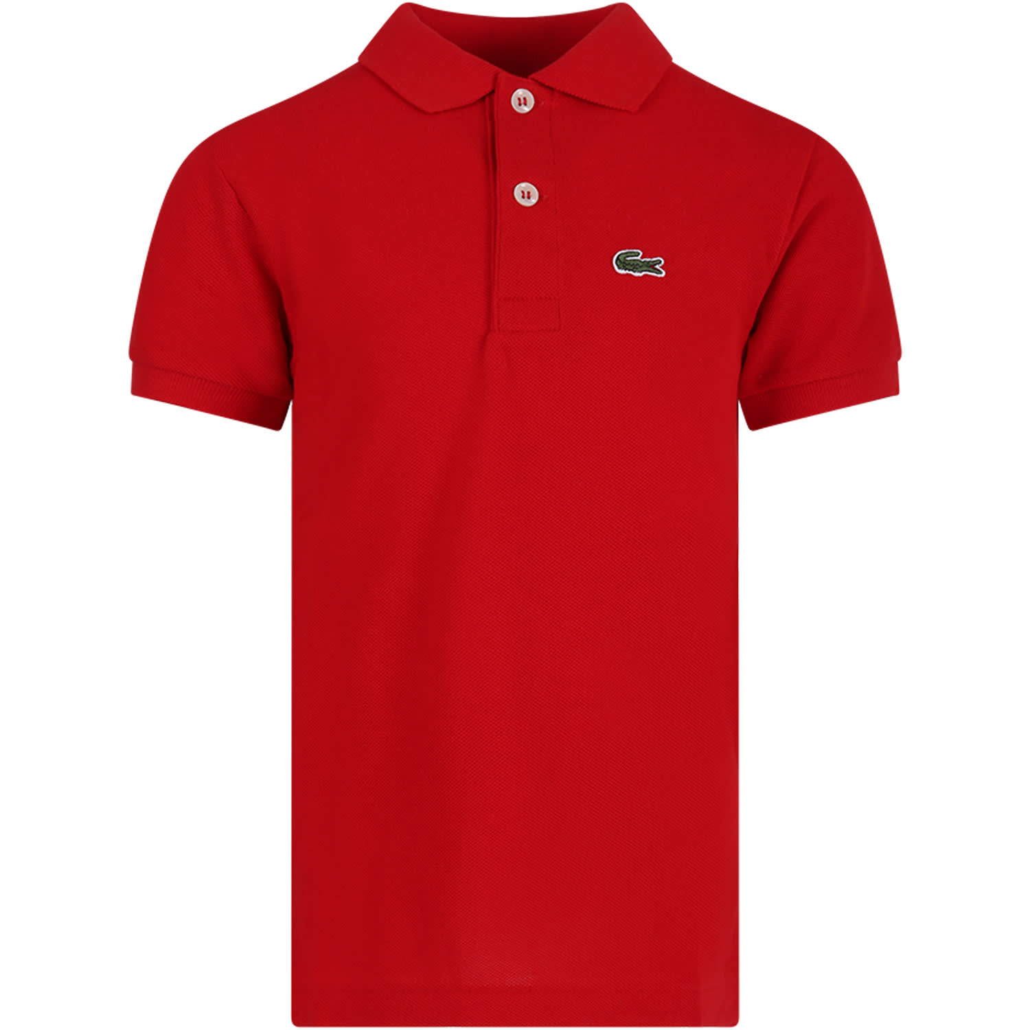 Lacoste Red Polo Shirt For Boy With Green Crocodile