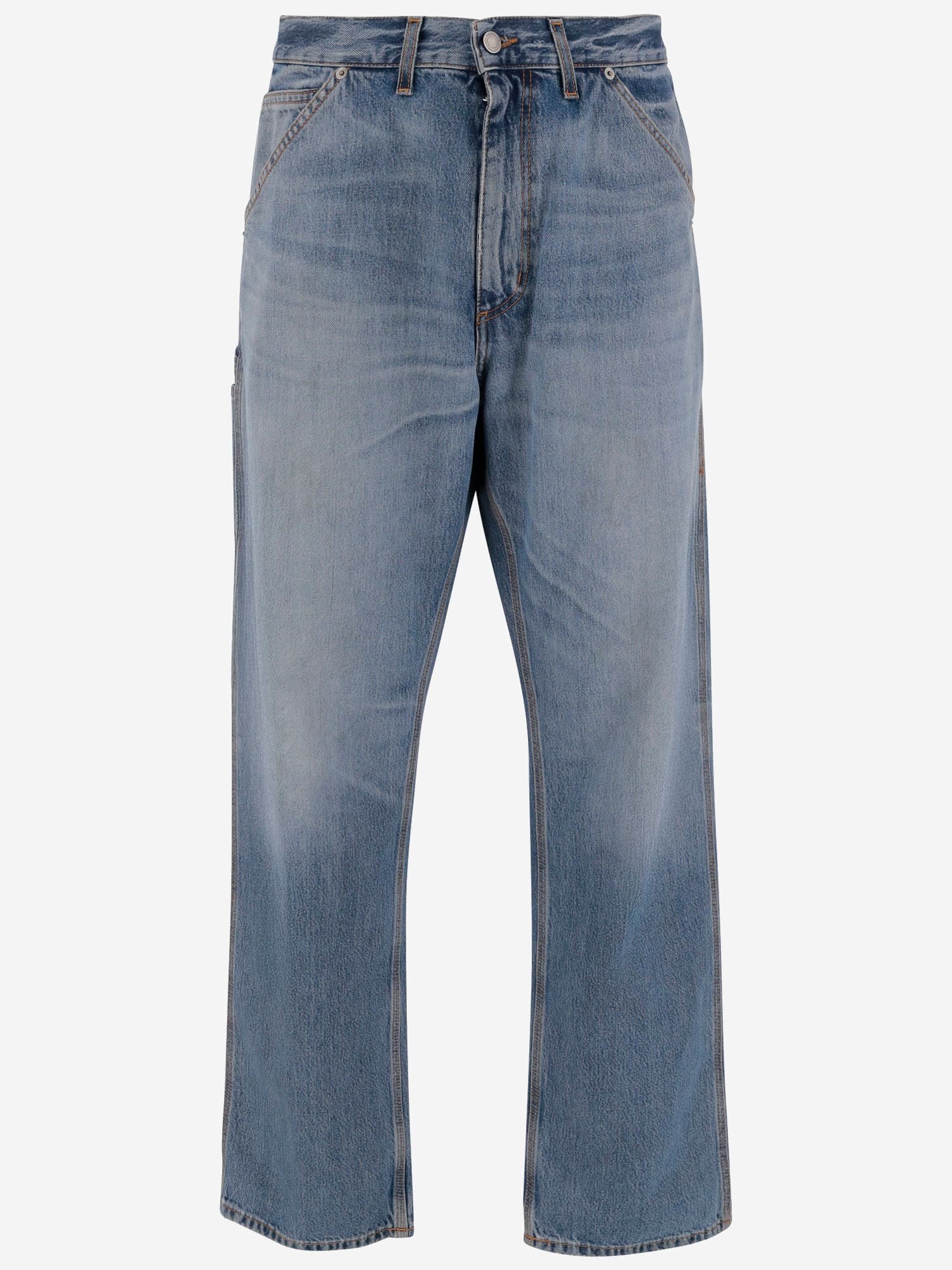 Haikure Contrast-stitching Cotton Jeans In Blue