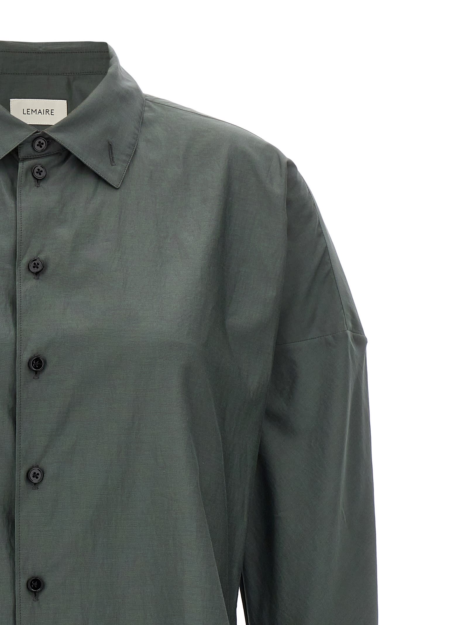 Shop Lemaire Fitted Band Collar Shirt In Gray