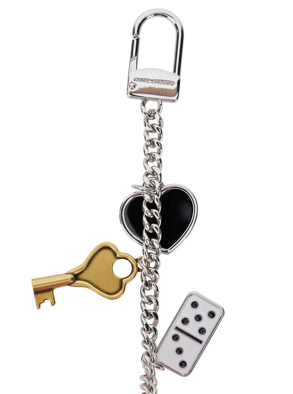 Marc Jacobs The Lipstick Case Charm Pink Keychain With Pendants And Logoed Lipstick Holder In Leather And Brass In Pink