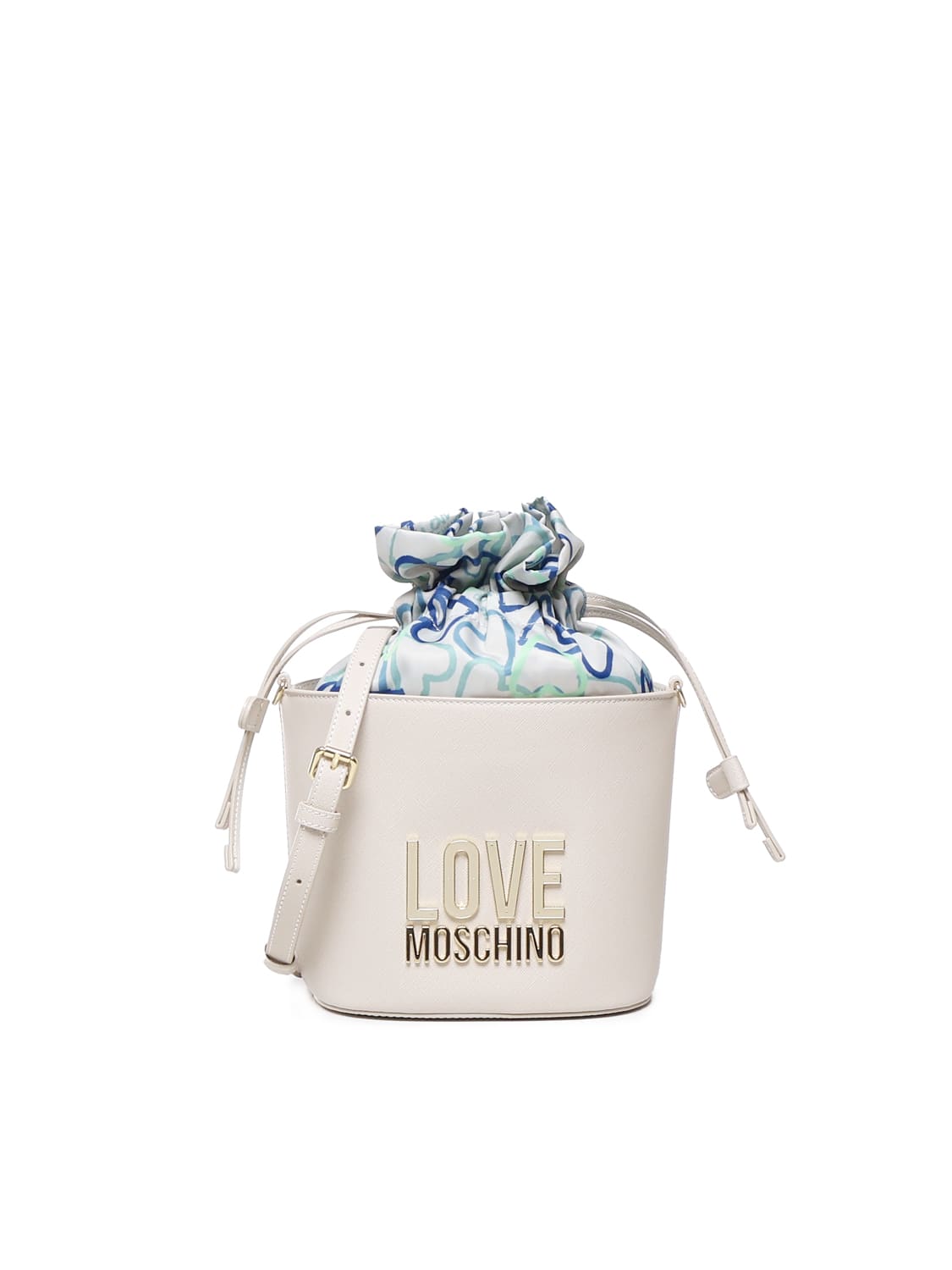 Shop Love Moschino Logo Bucket Bag In Ivory