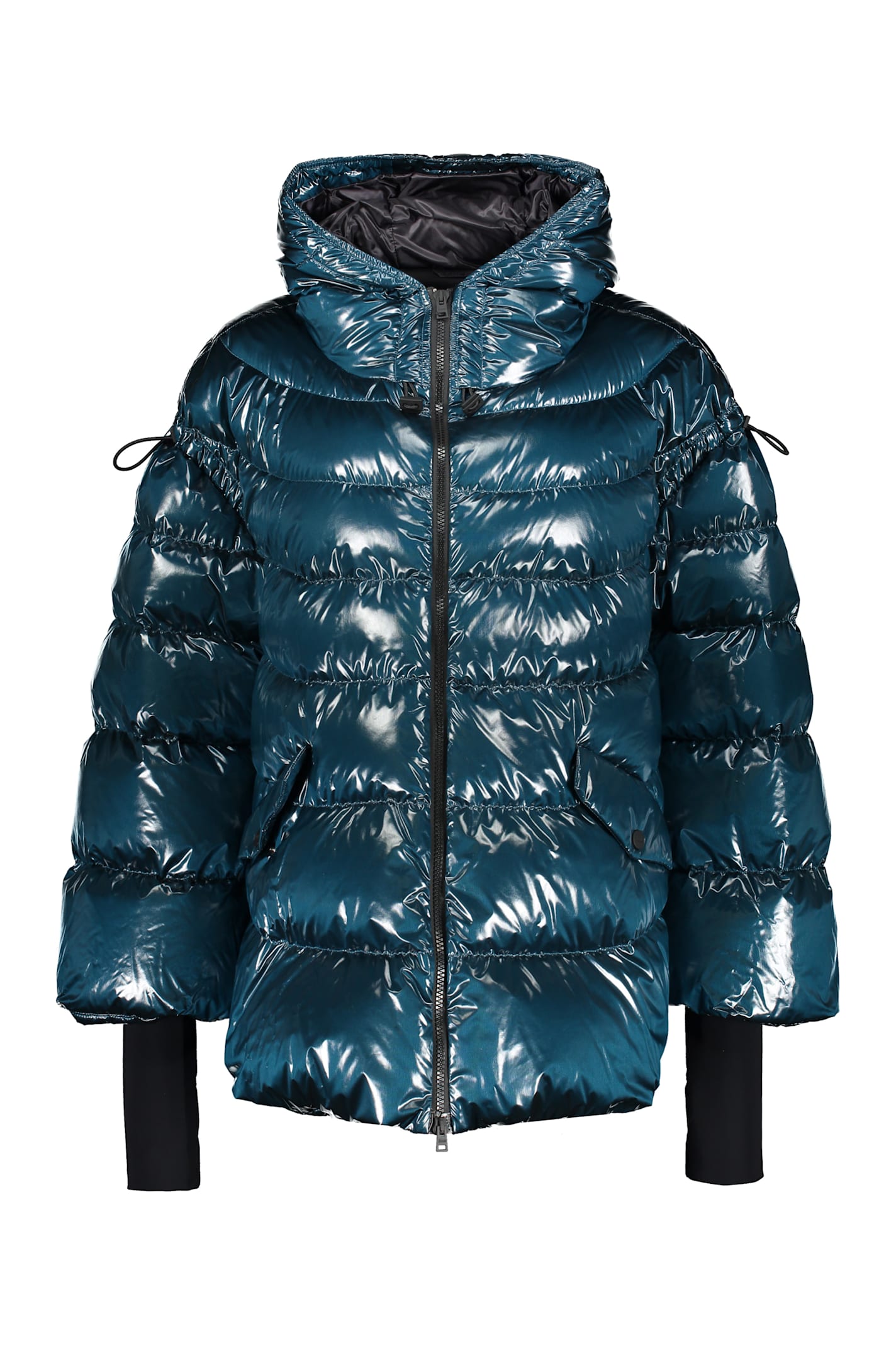 Herno Hooded Down Jacket With Shiny Zip Effect In Multi