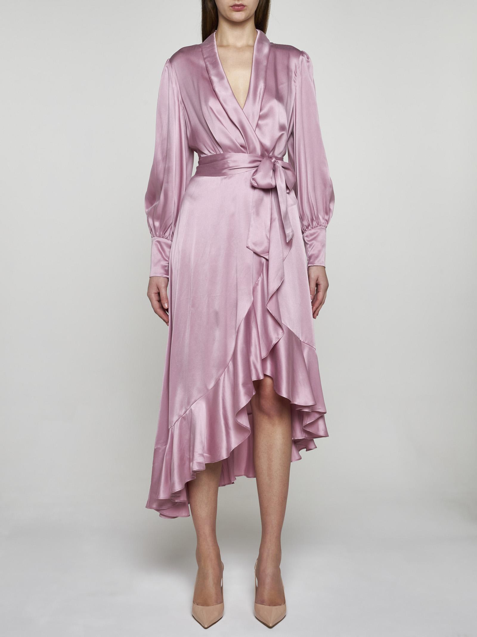 Shop Zimmermann Silk Wrap Midi Dress In Pink