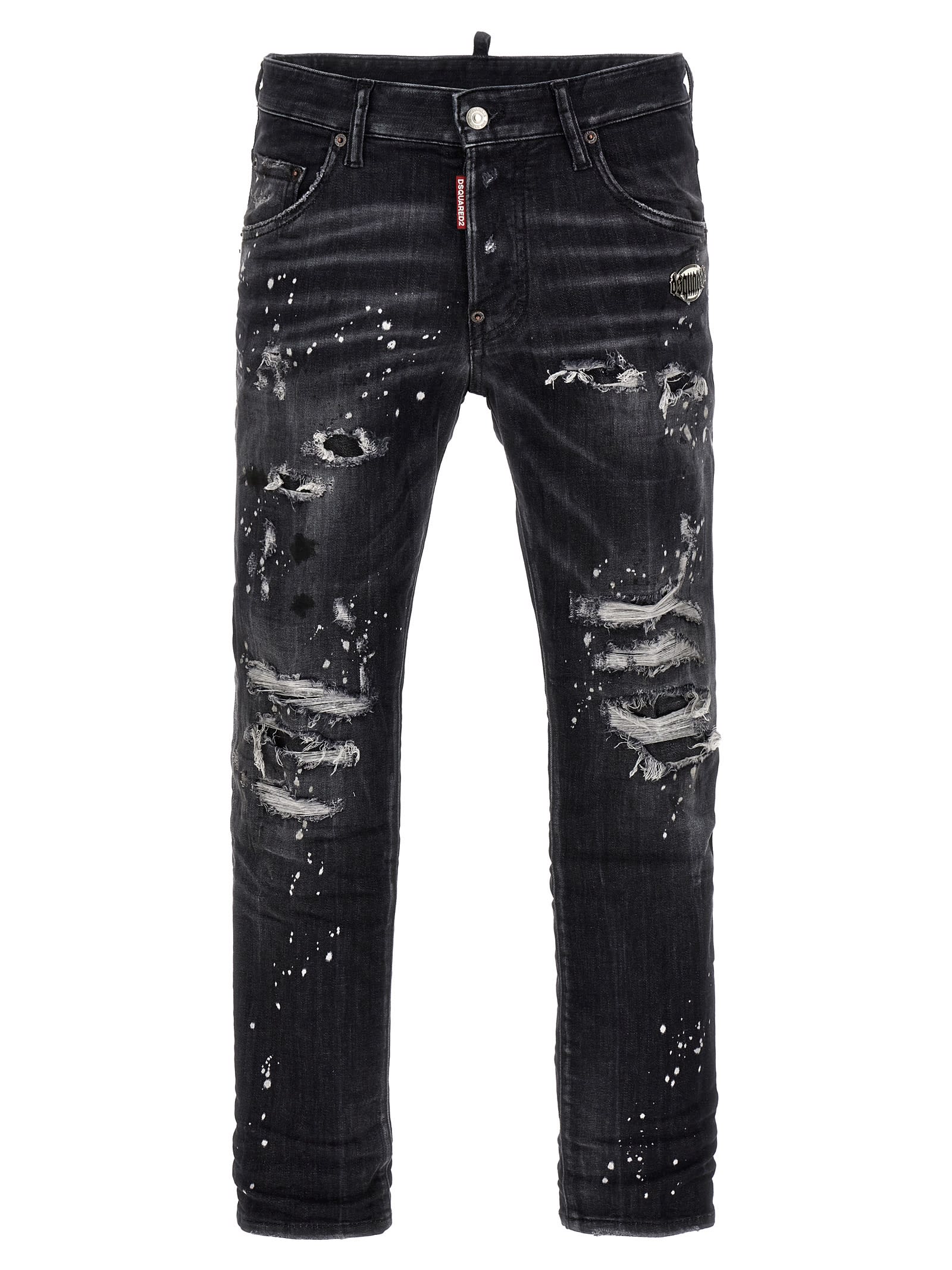 Dsquared2 Denim Trousers Distressed Belt Loops In White/black