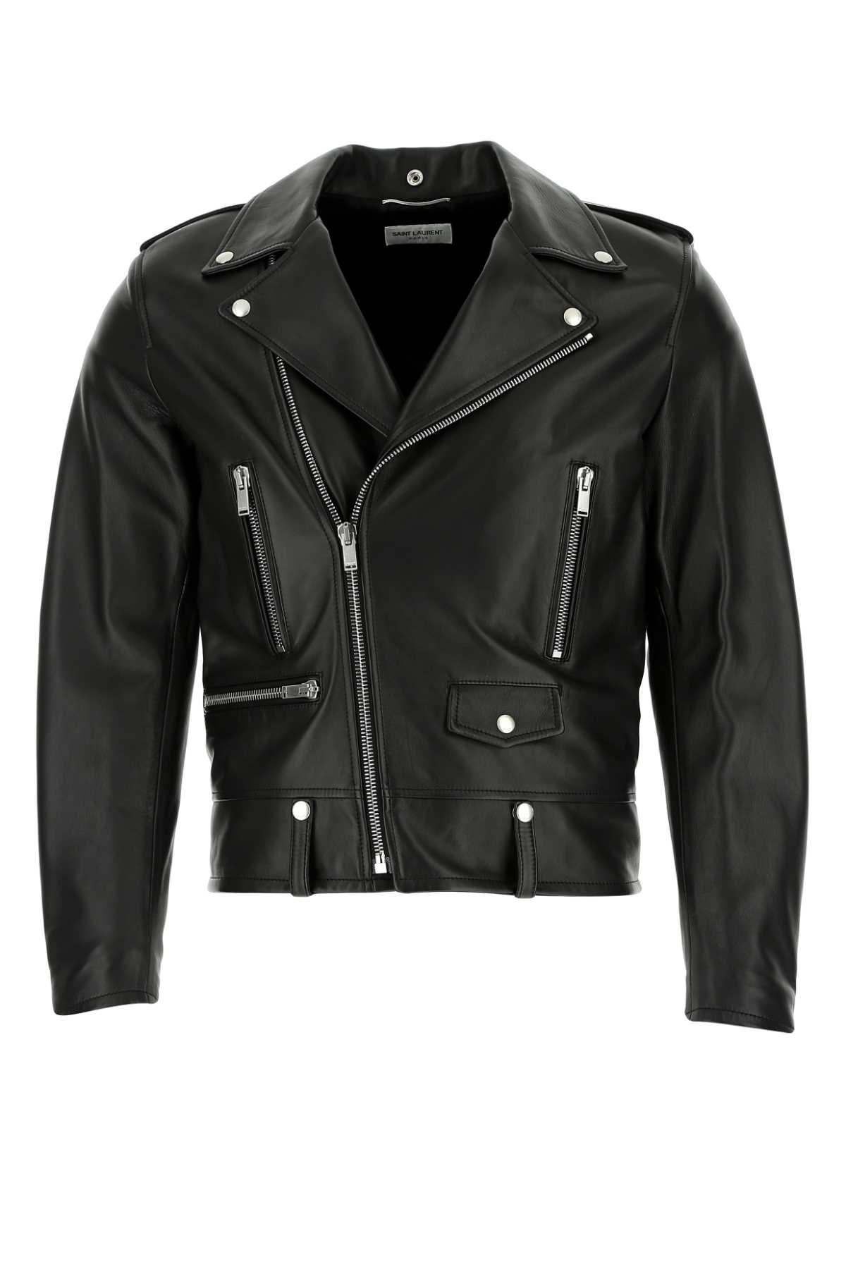 Shop Saint Laurent Black Leather Jacket In 1000