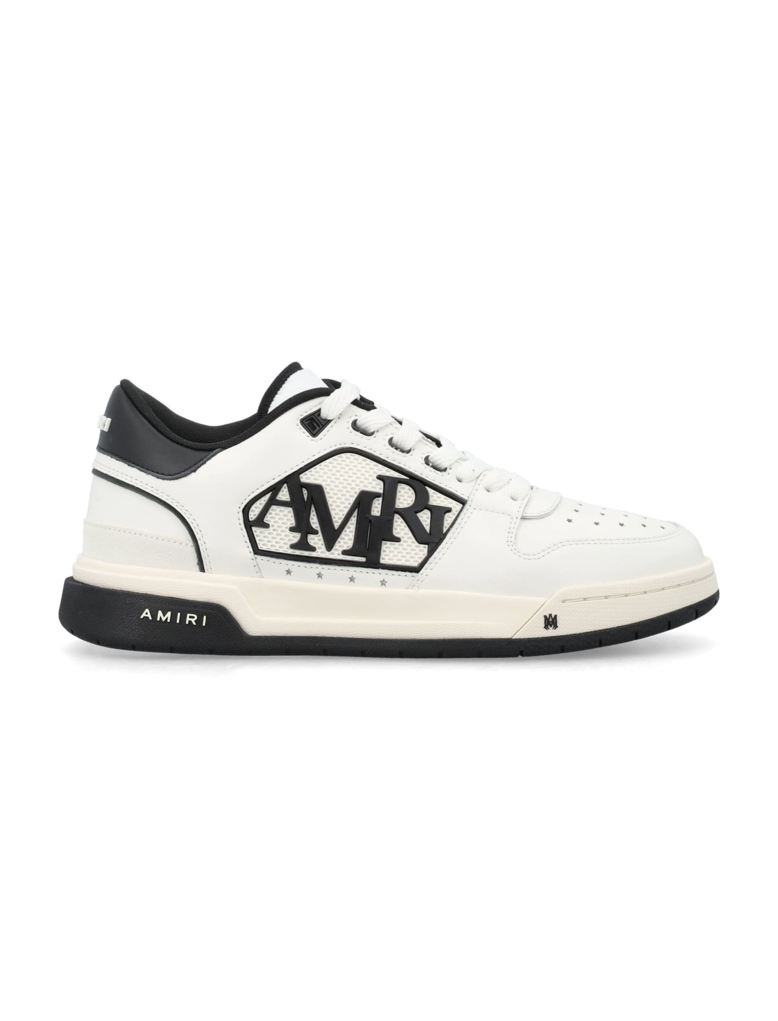 Amiri White Low Top Sneakers With Logo Patch On The Side And Contrasting Heel With Logo Lettering In White Black