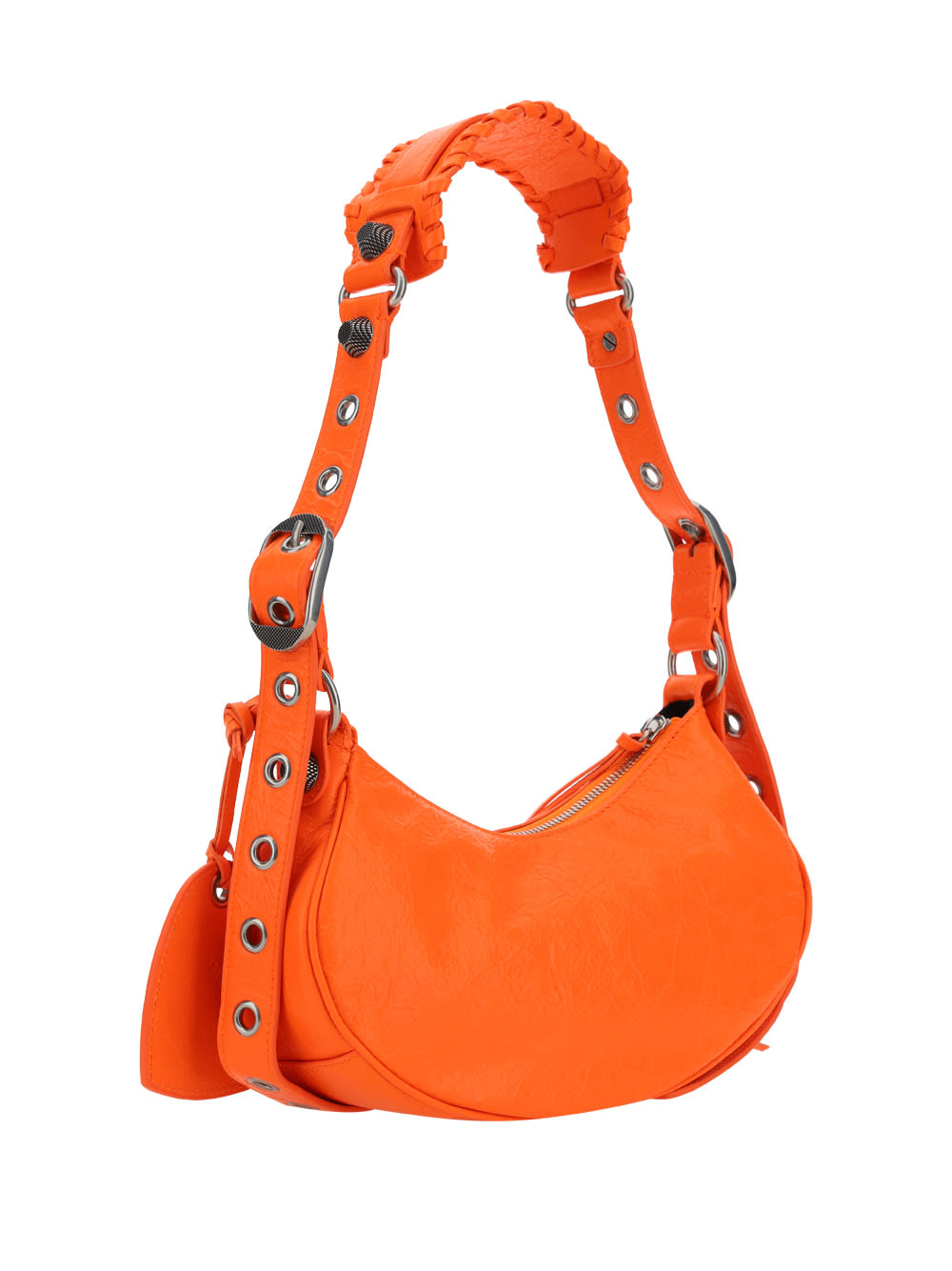 Balenciaga Green Leather Shoulder Handbag With Magnetic Closure And Metal Details In Orange