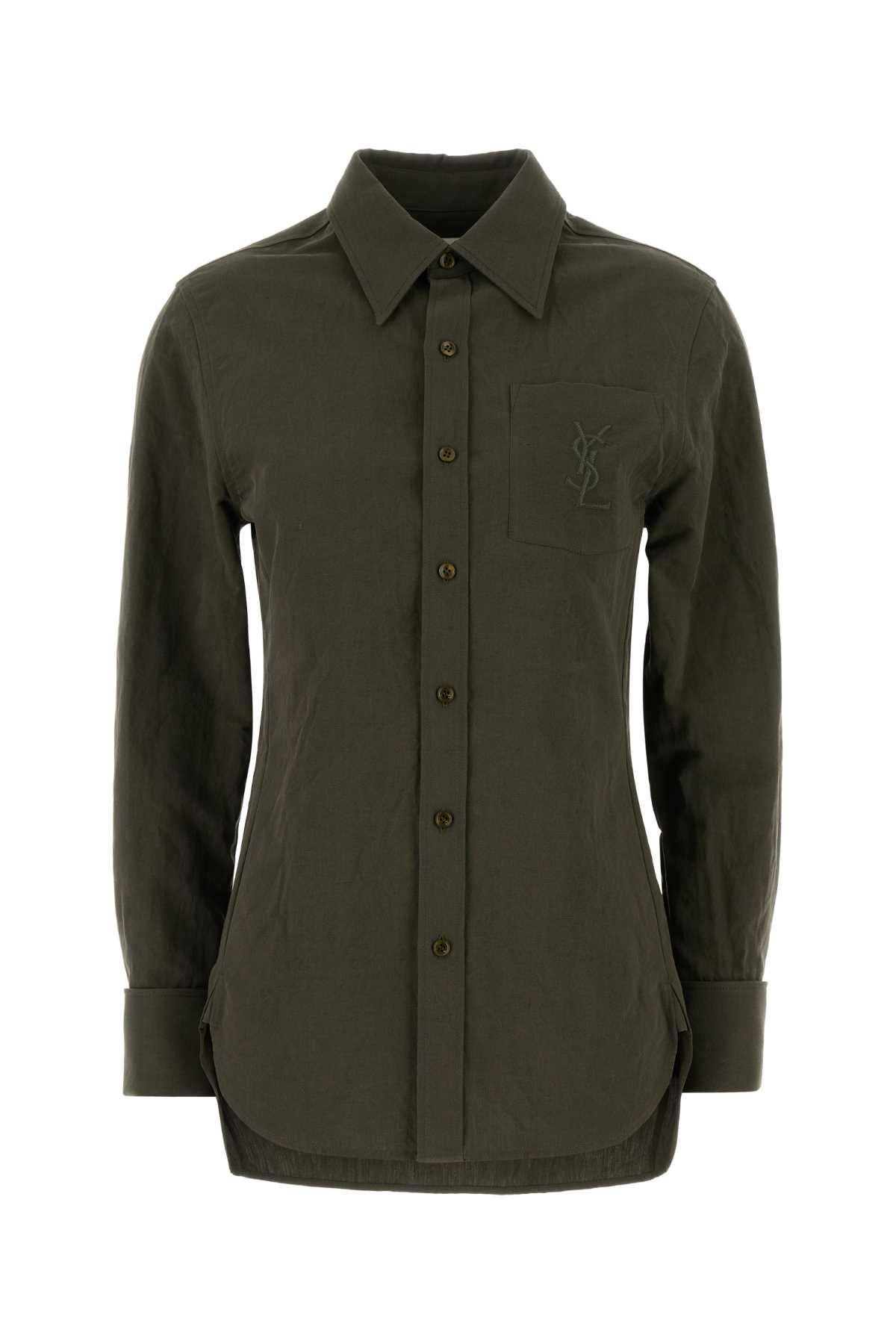 Bottle Green Cotton And Linen Shirt