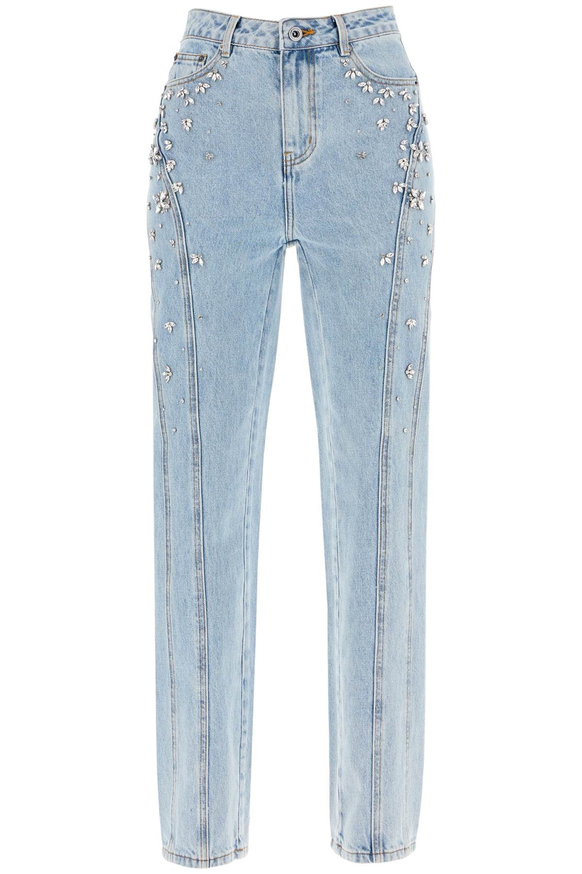 Shop Self-portrait Straight Jeans With Crystals In Light Blue (blue)