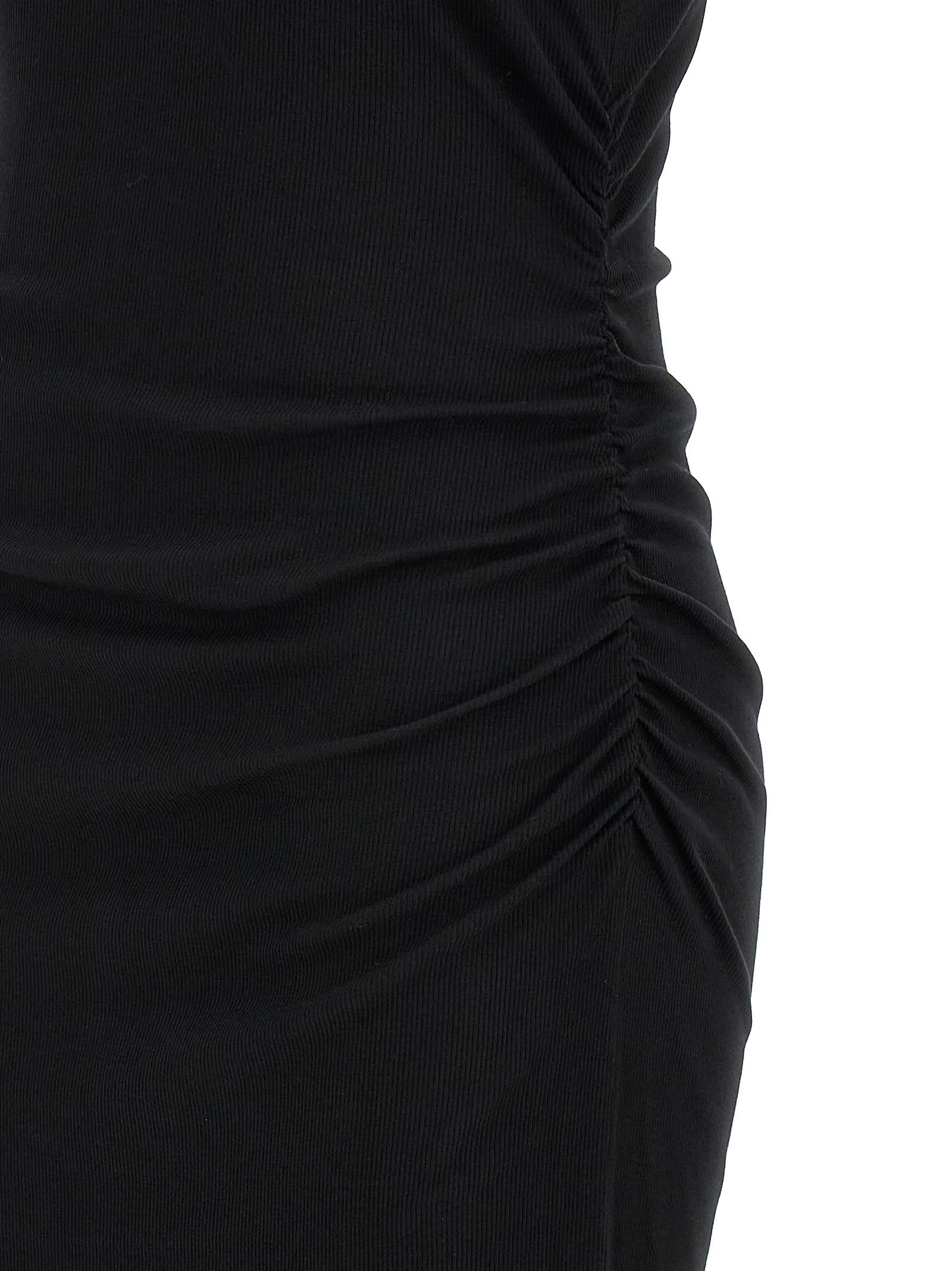 Shop Ganni Logo Ribbed Dress In Nero