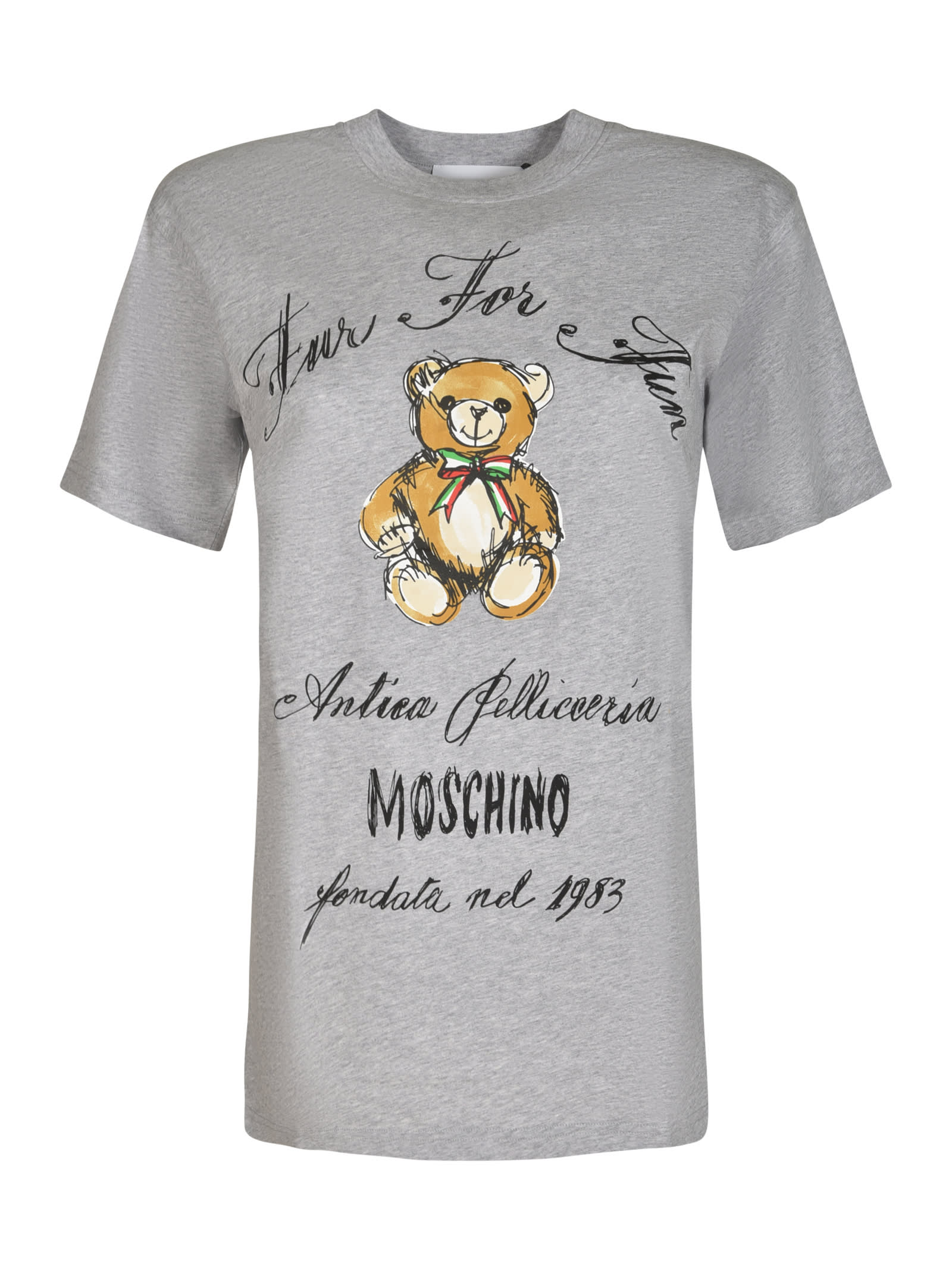 Shop Moschino Teddy Logo T-shirt In Grey