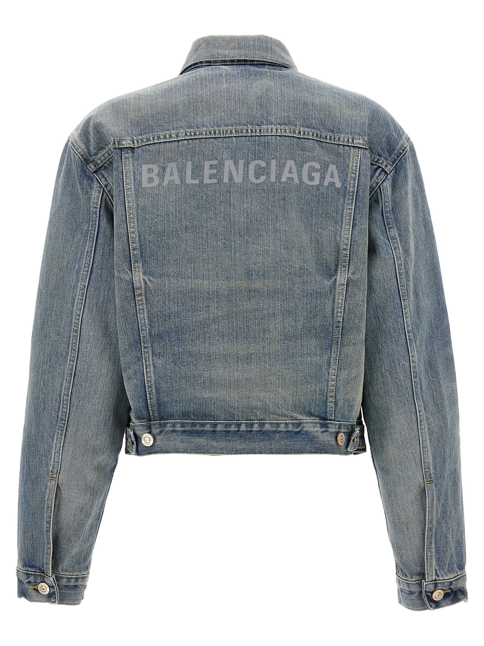 Shop Balenciaga Logo Denim Jacket In Light Blue