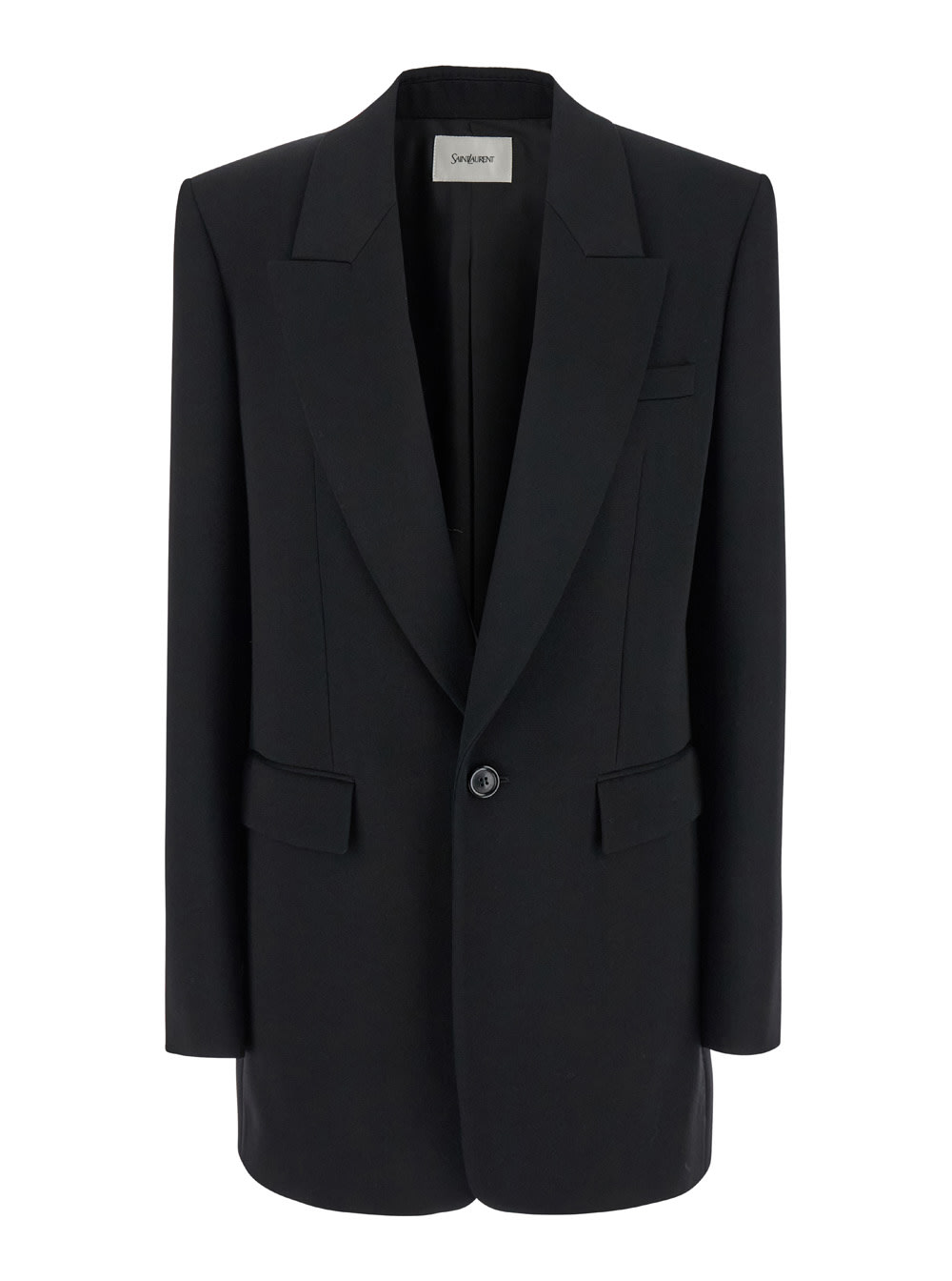 Shop Saint Laurent Black Single-breastet Jacket With Peak Revers In Wool Woman