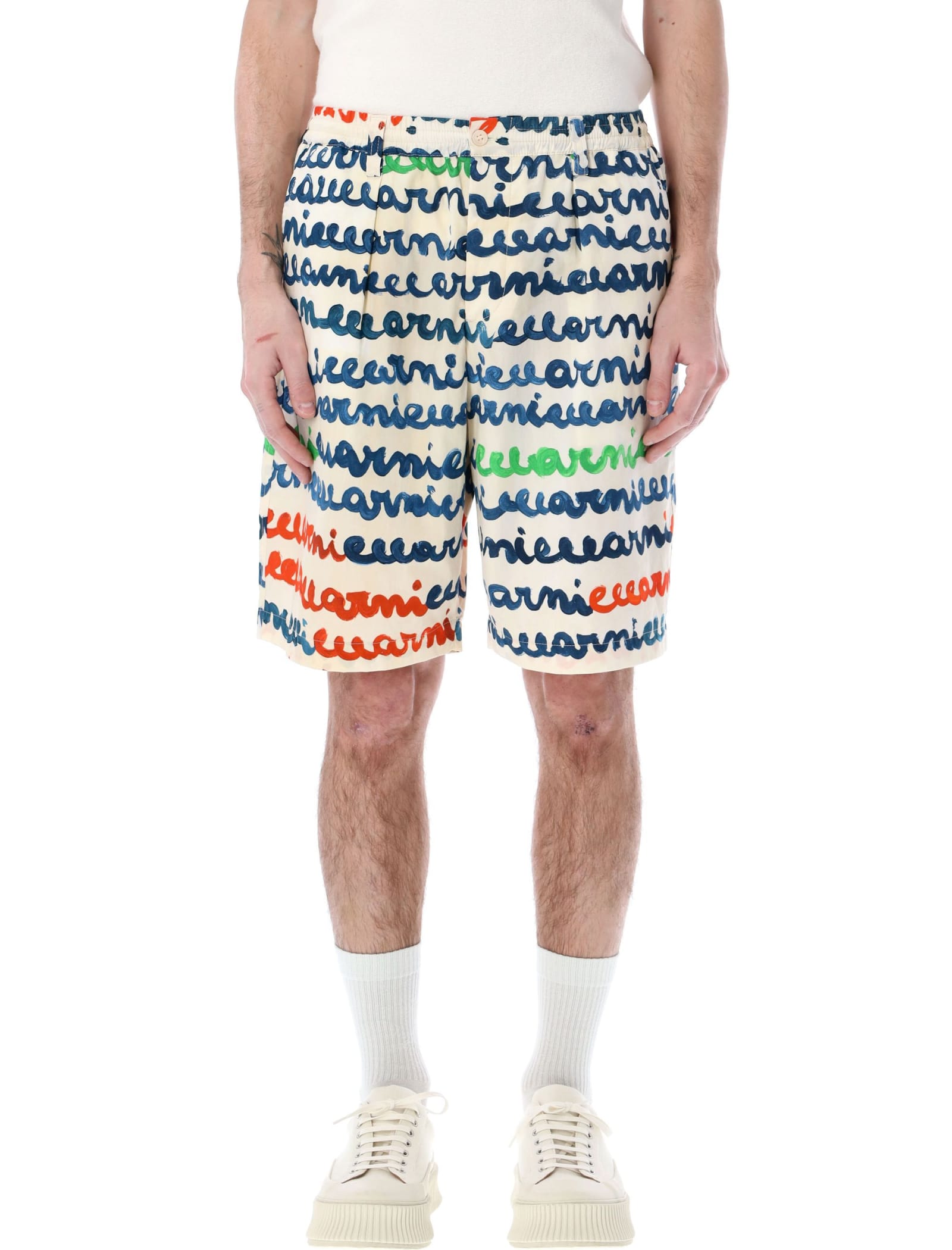 Marni Off-white Drawstring Bermuda Shorts In Ivory