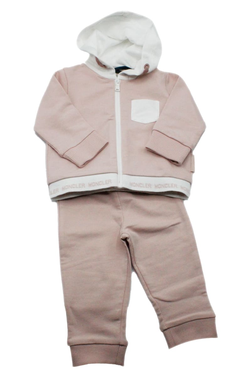 Shop Moncler Complete With Hooded Sweatshirt And Jogging Trousers In Pink