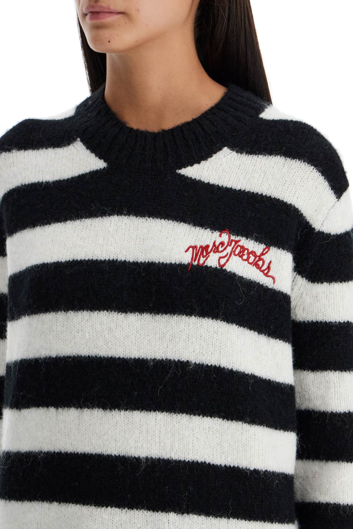 Shop Marc Jacobs Pullover The Striped Brushed Logo Sweater In Black/white (white)