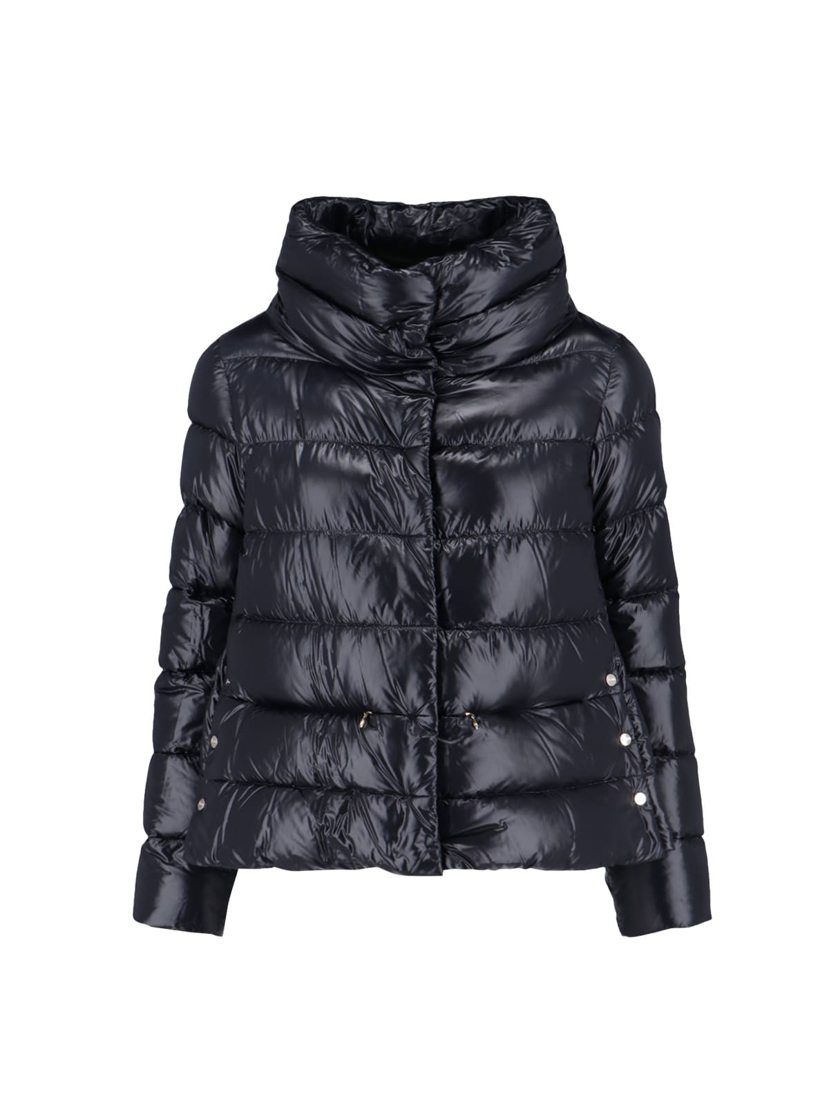 Herno Quilted High-collar Black Nylon Coat In Black