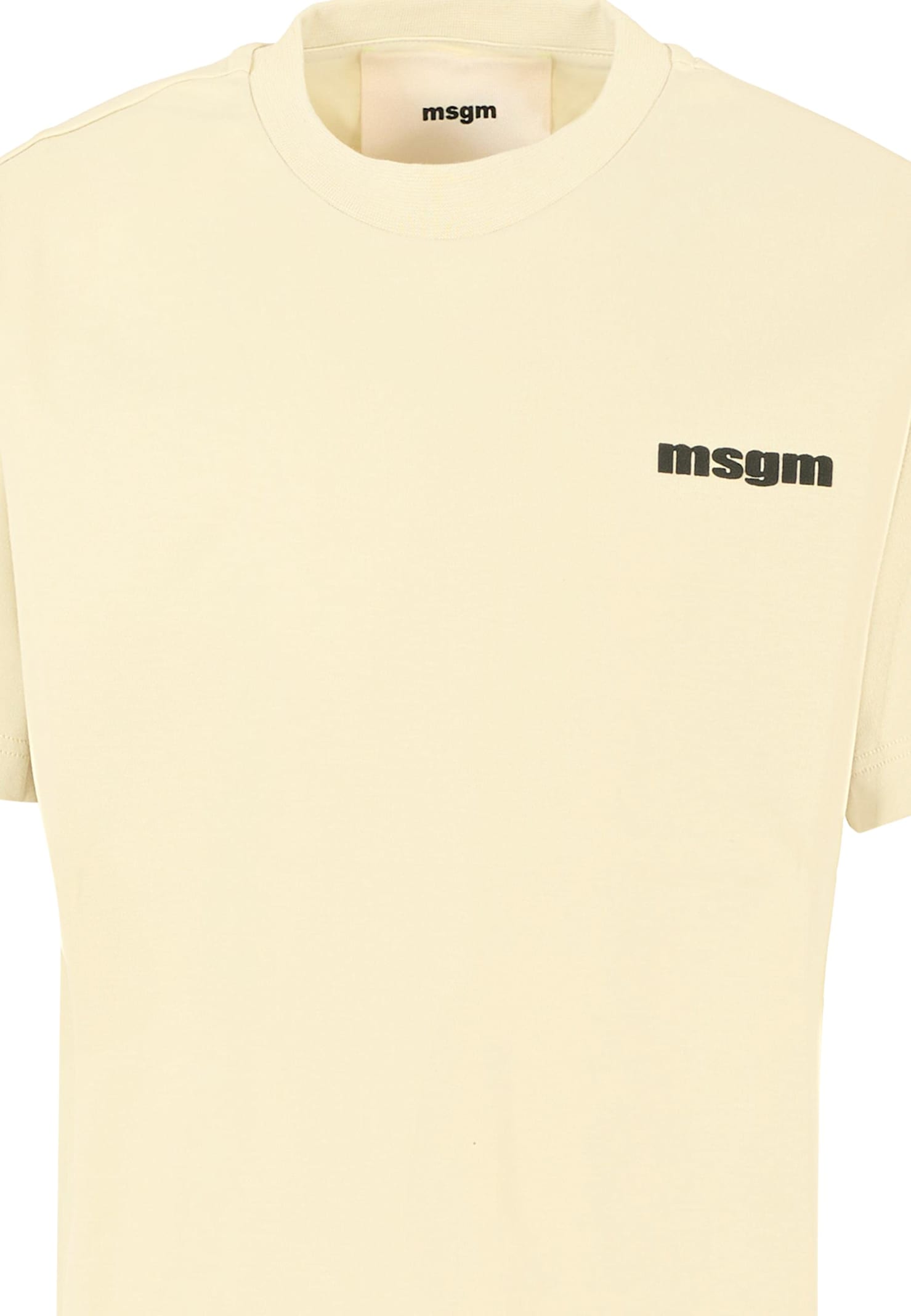 Msgm Beige T-shirt For Kids With Black Logo In Nude